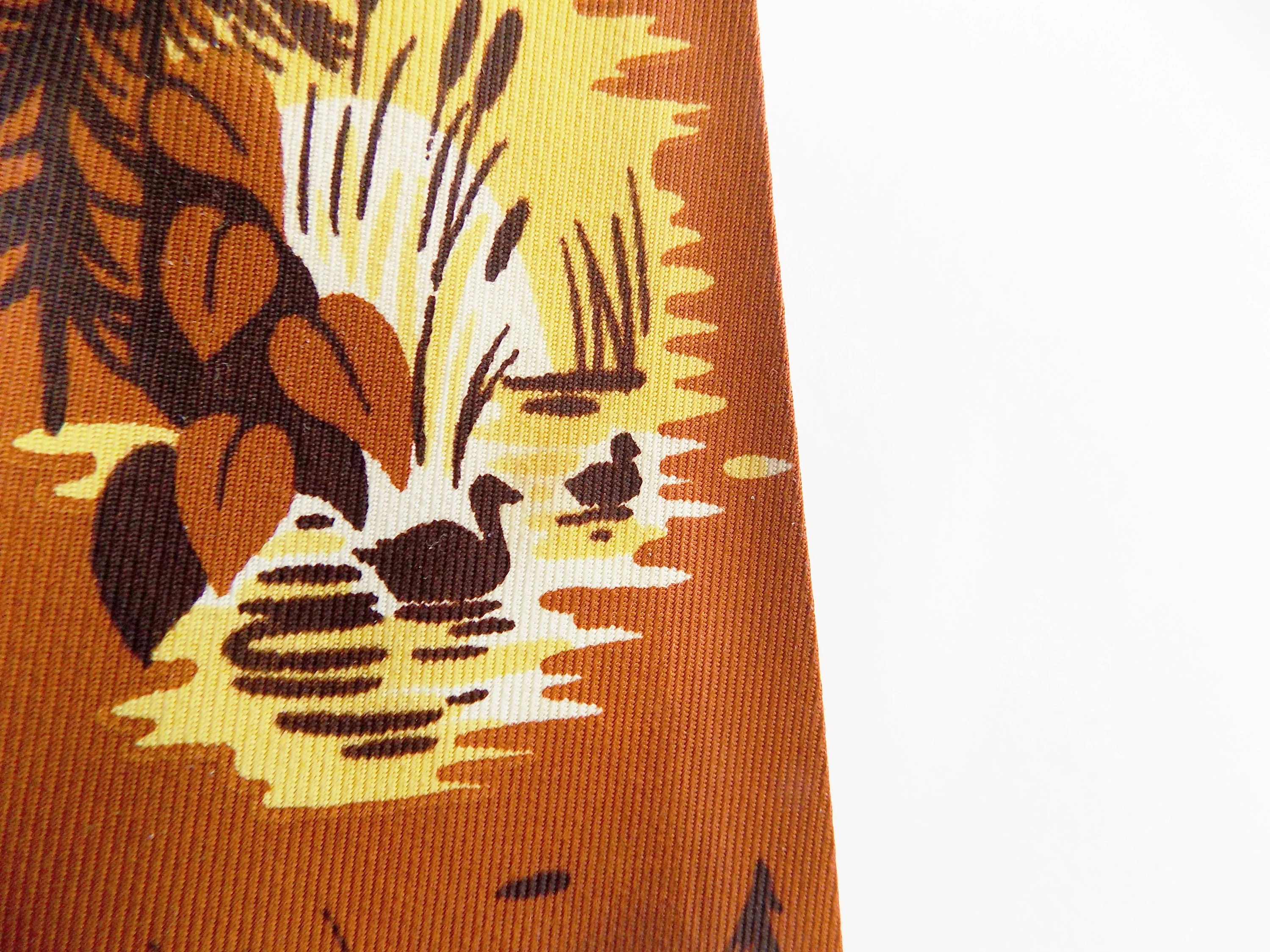 40s Wide Rayon Tie with Ducks and Deer In a Lake Side Setting Yellow White Brown by Newman's - Image 2