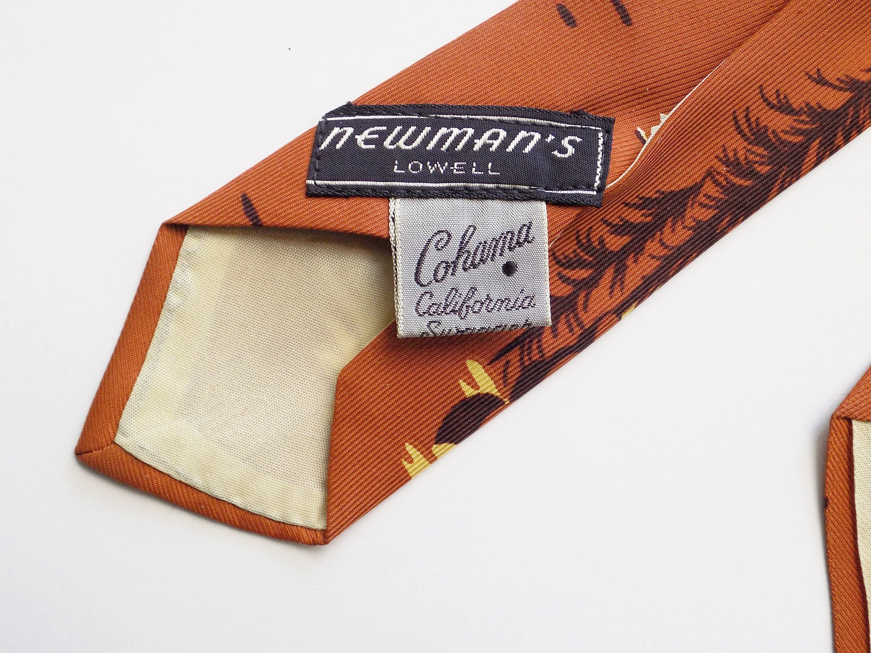 40s Wide Rayon Tie with Ducks and Deer In a Lake Side Setting Yellow White Brown by Newman's - Image 3