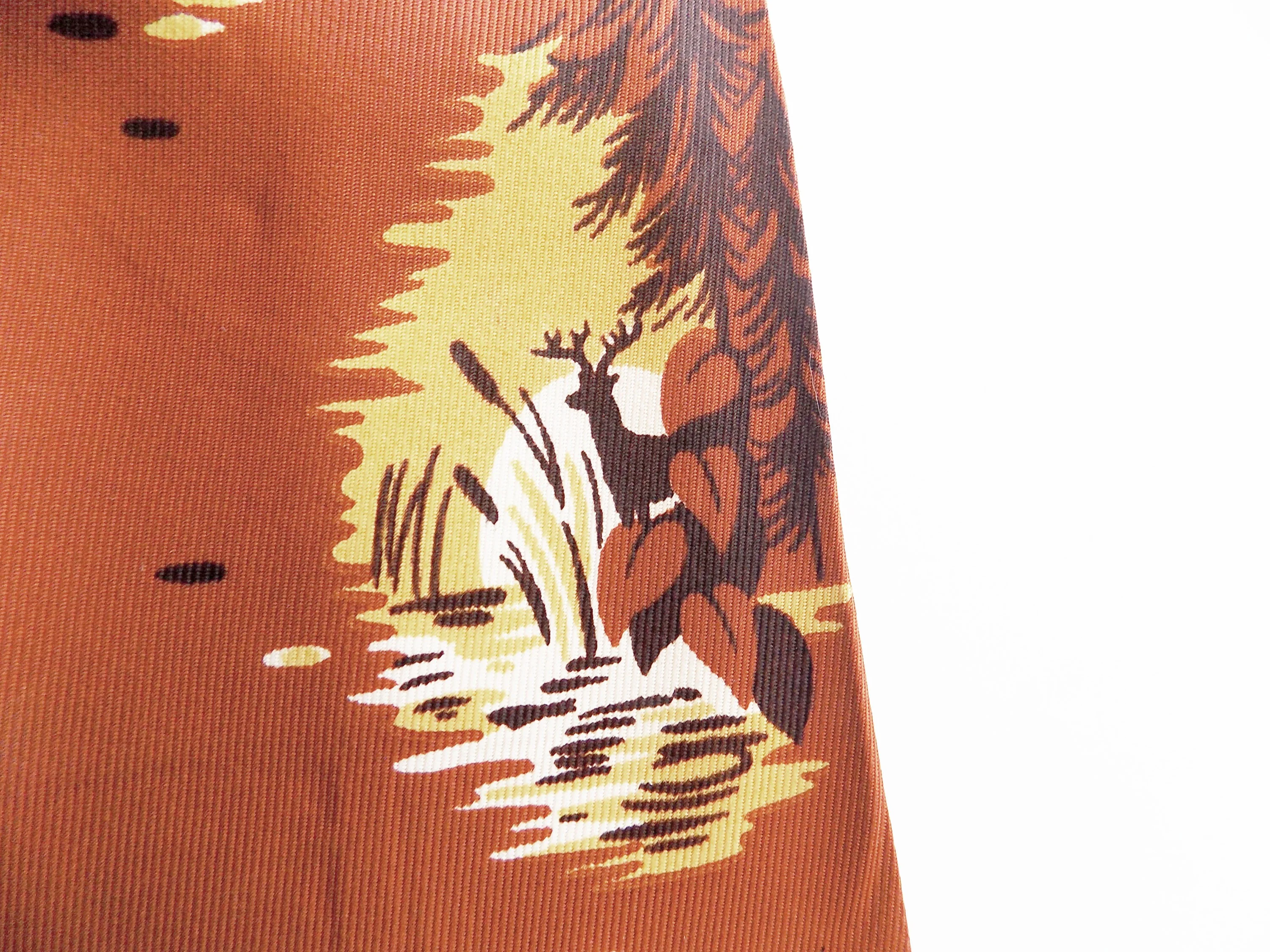 40s Wide Rayon Tie with Ducks and Deer In a Lake Side Setting Yellow White Brown by Newman's - Image 4