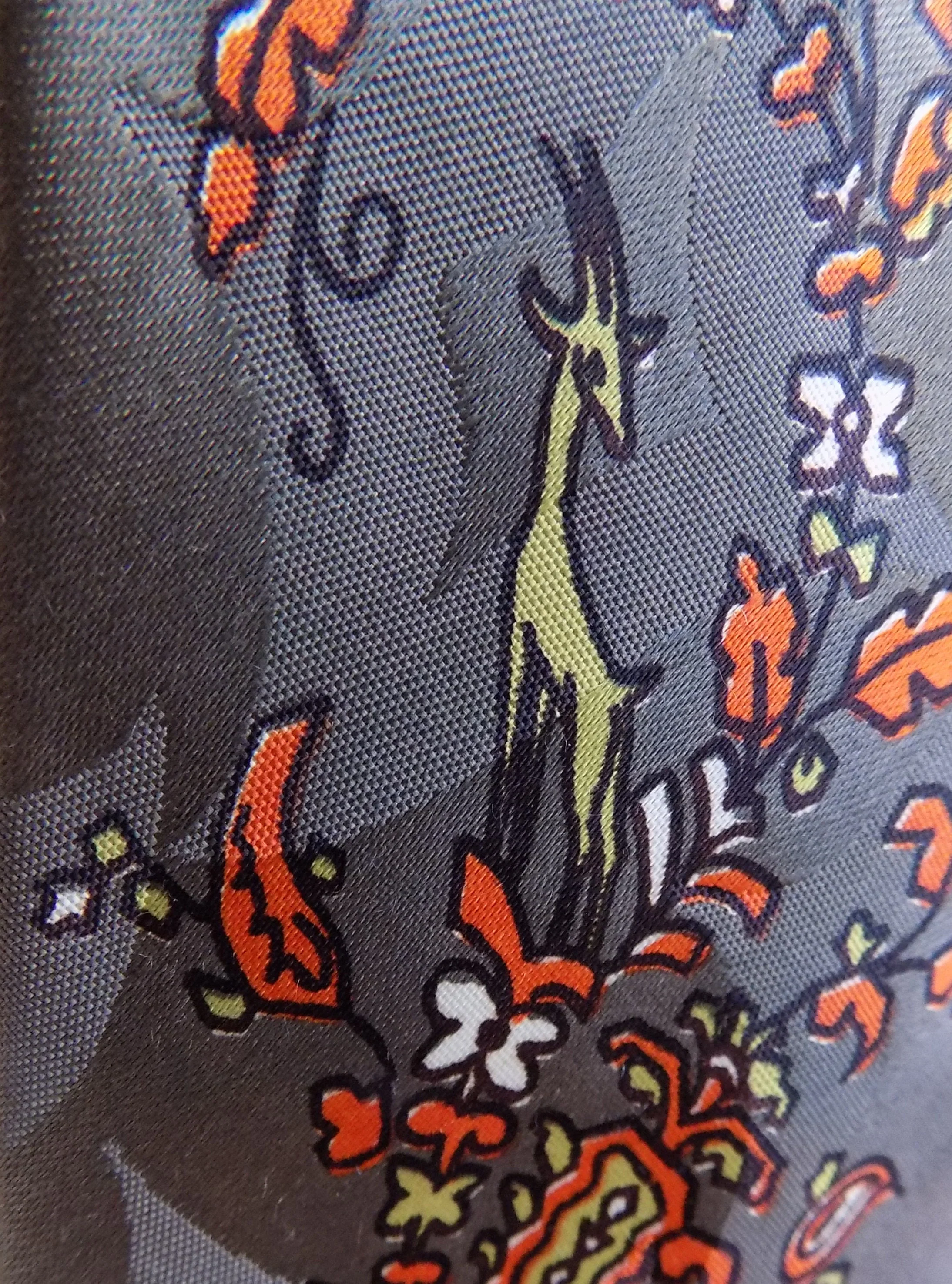40s Wide Tie with Geometrical Hunter Deer Spear Shield Paisley Jungle Olive Green Orange Cleveland Higbee Co. by Beau Brummell - Image 3