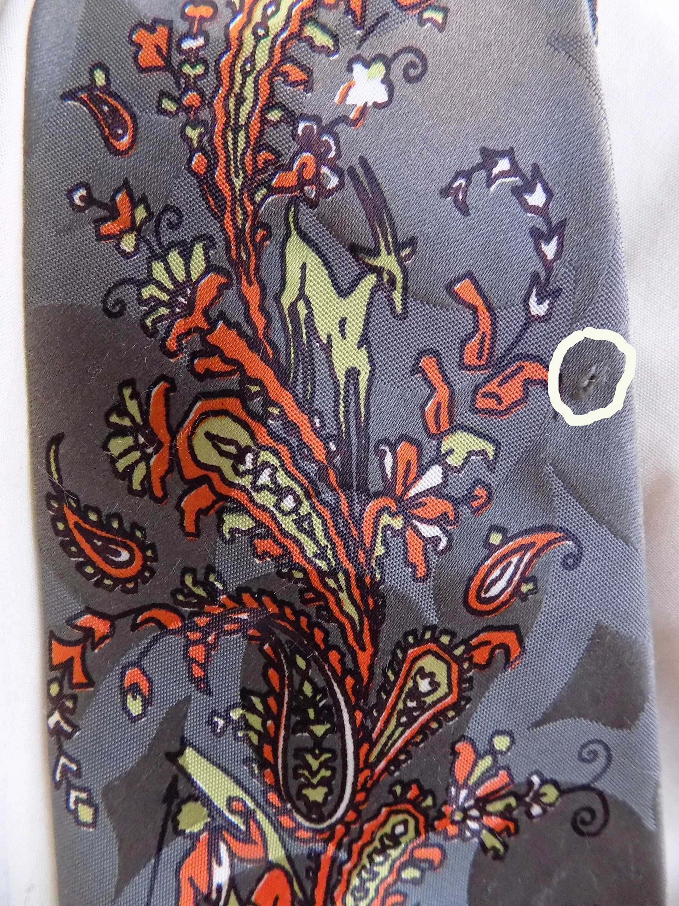 40s Wide Tie with Geometrical Hunter Deer Spear Shield Paisley Jungle Olive Green Orange Cleveland Higbee Co. by Beau Brummell - Image 4