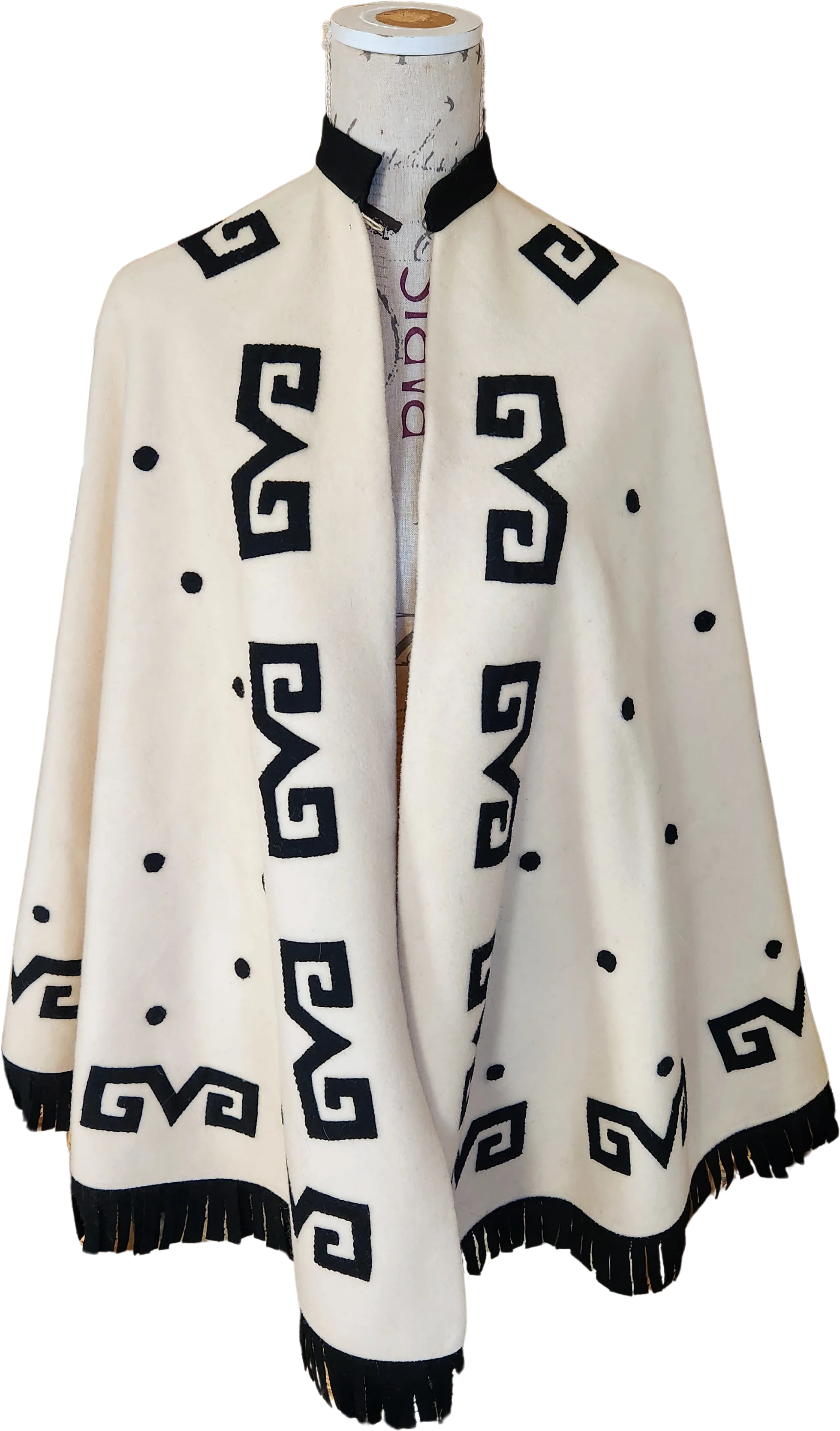 40s Winter White And Black Wool Cape