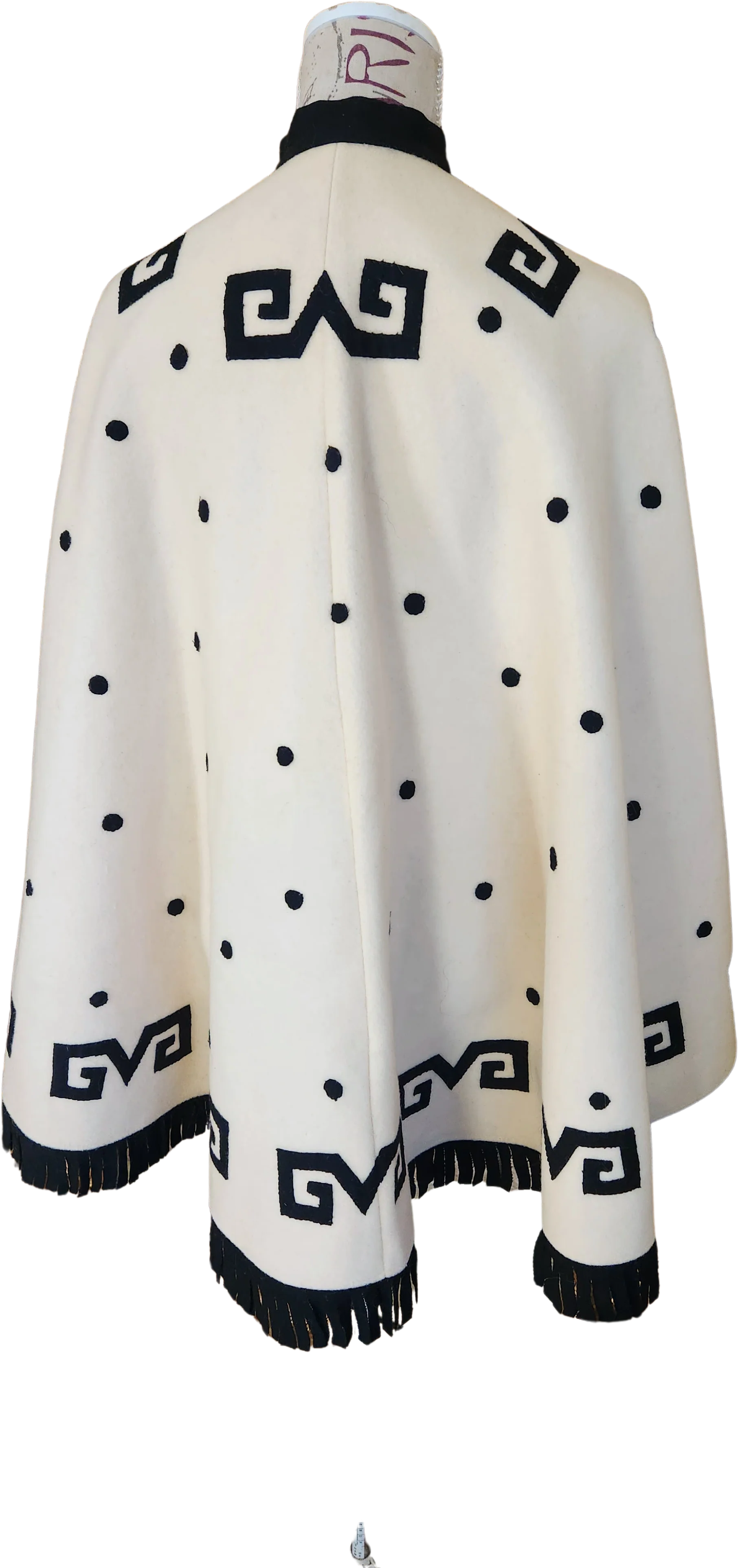 40s Winter White And Black Wool Cape - Image 2