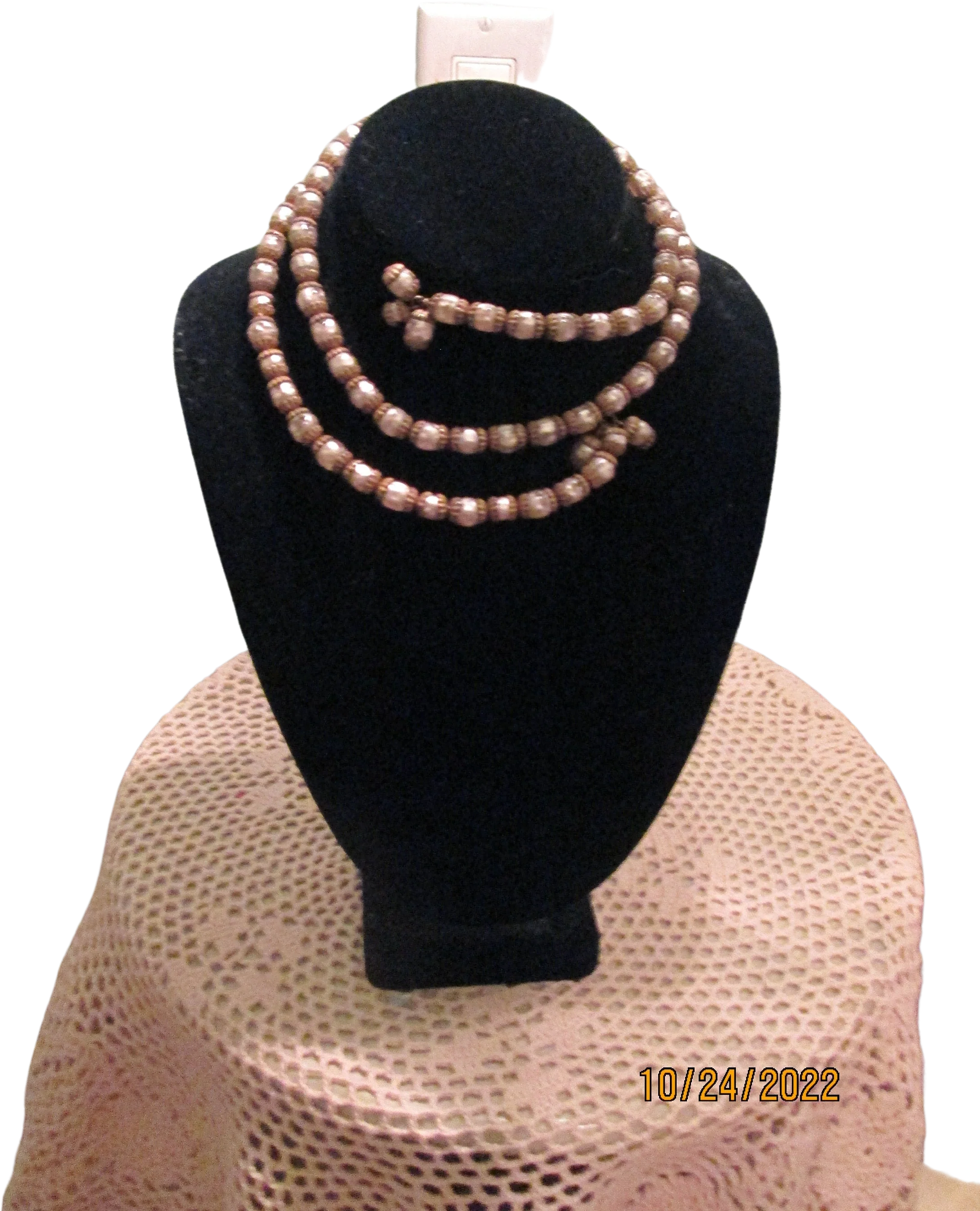 40s Wrap Around Choker Faux Pearl Gold Haskell Style Necklace