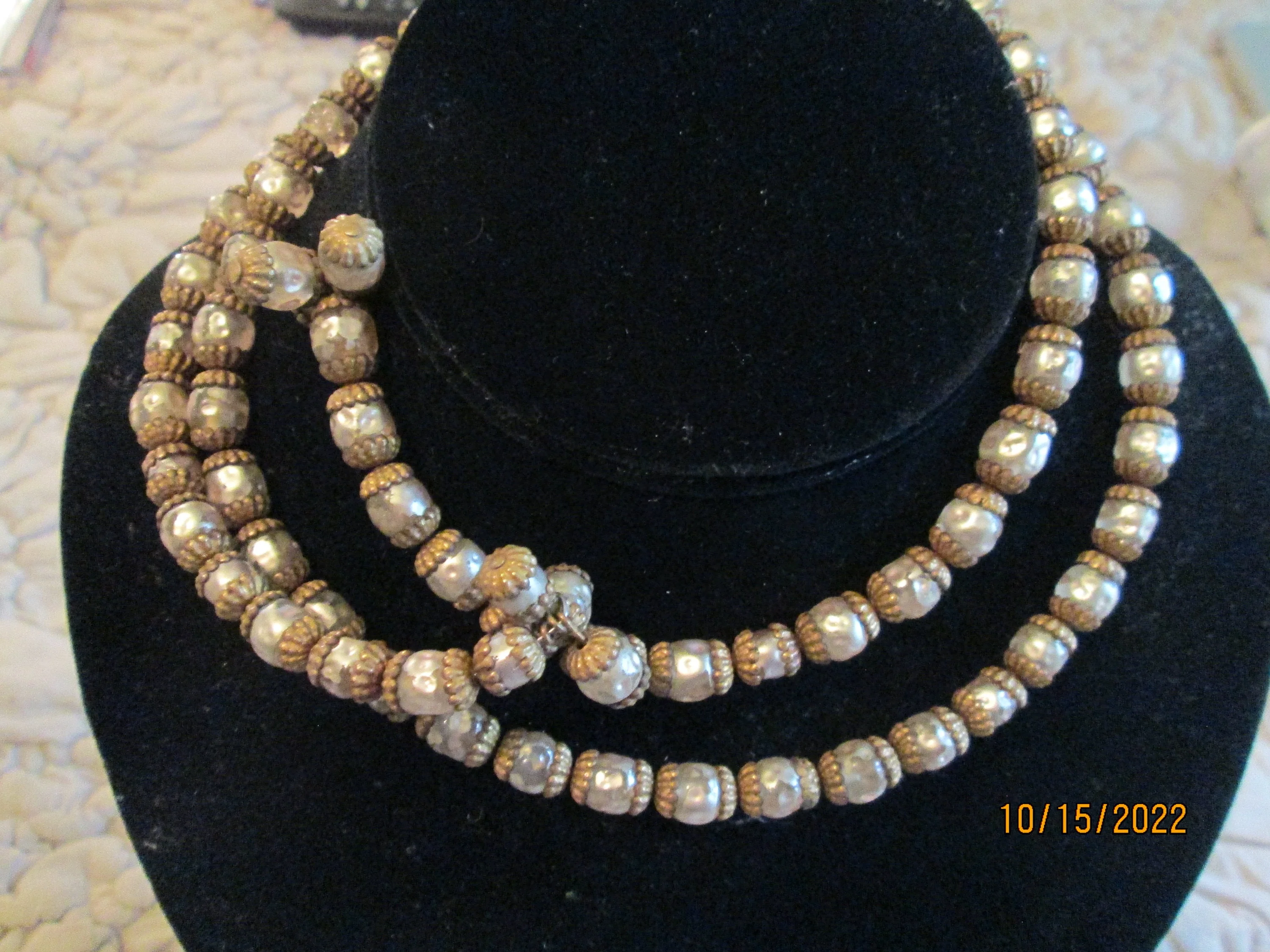 40s Wrap Around Choker Faux Pearl Gold Haskell Style Necklace - Image 10