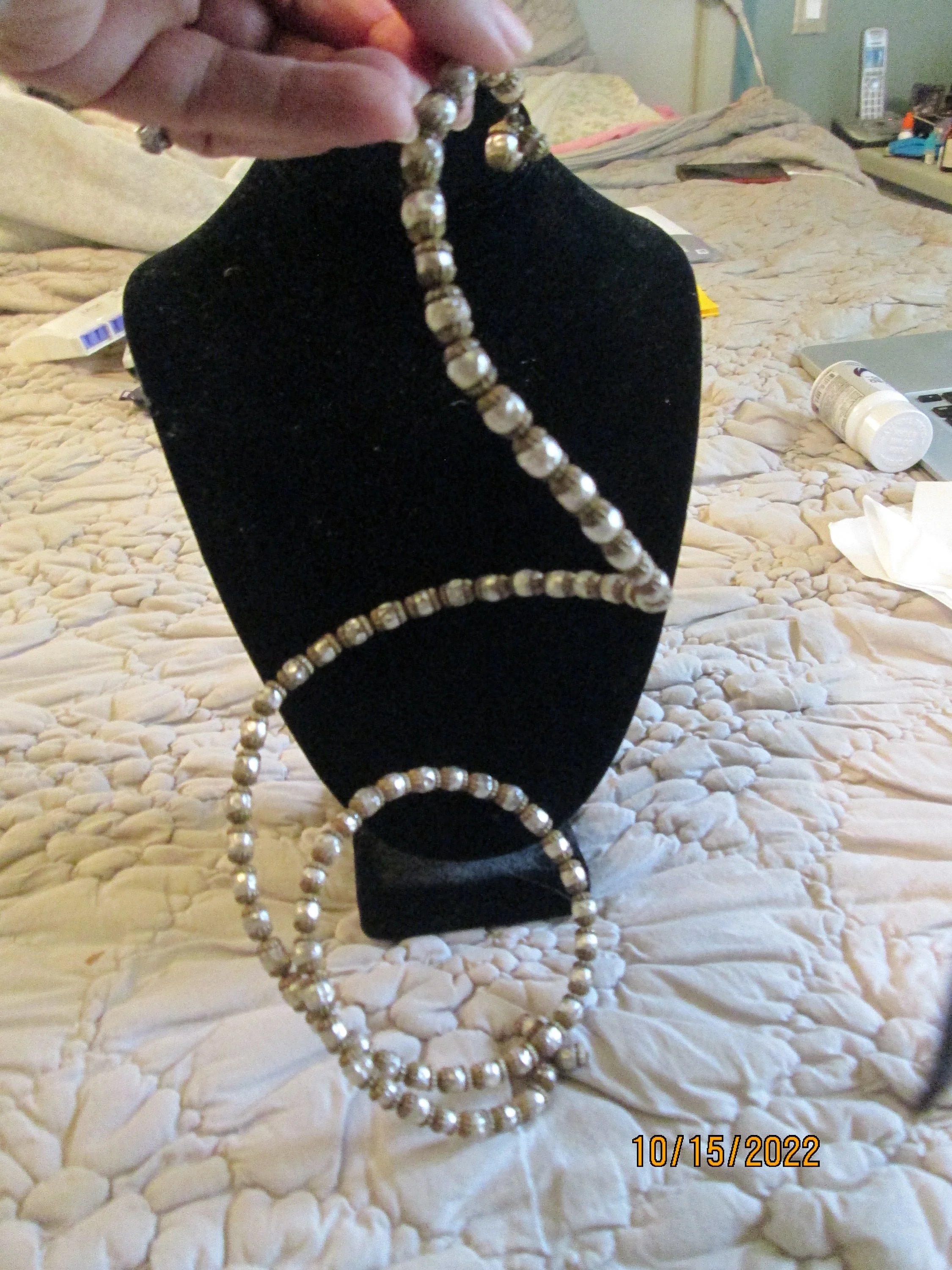 40s Wrap Around Choker Faux Pearl Gold Haskell Style Necklace - Image 8