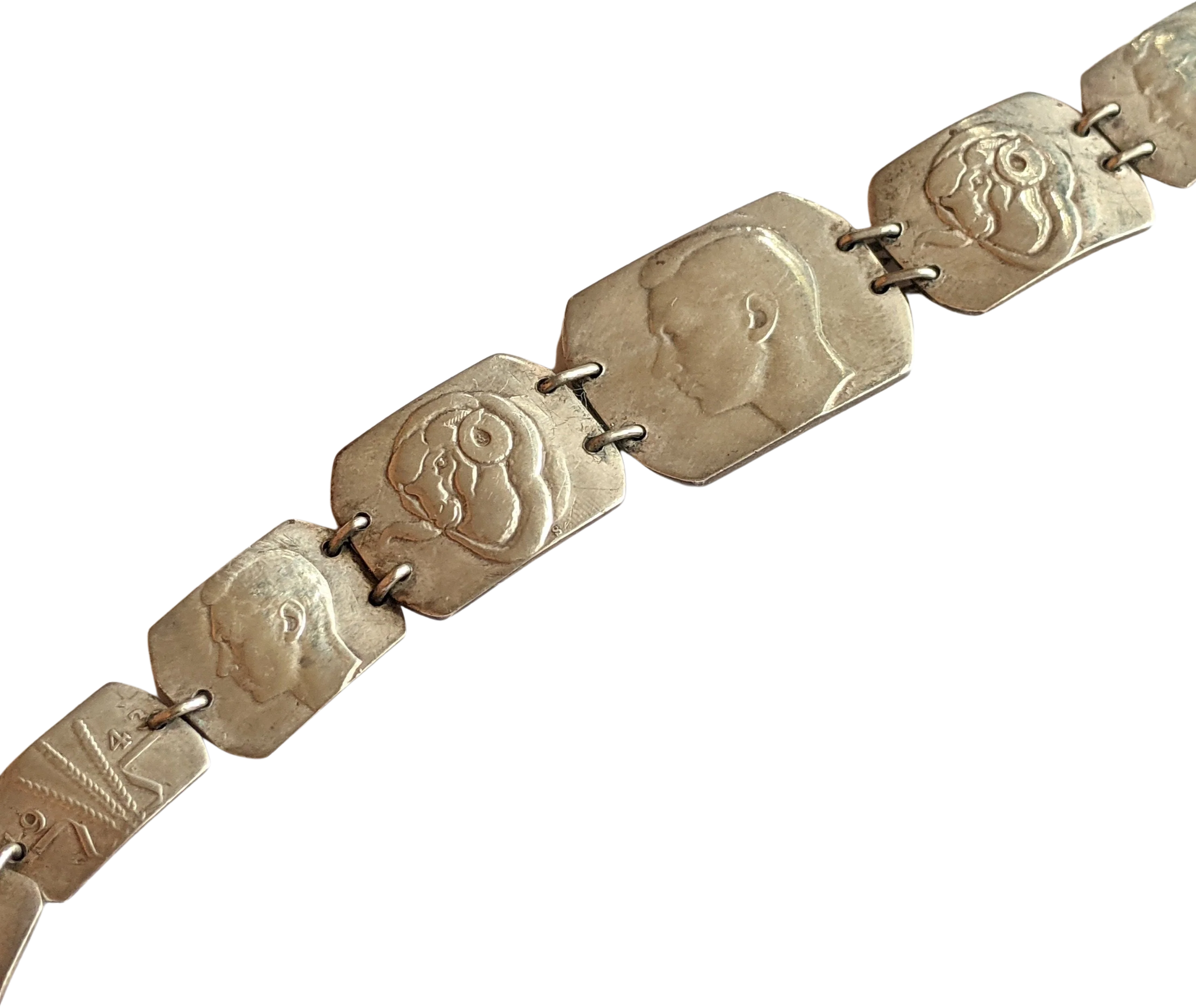 40s Wwii Trench Art Silver Coin Bracelet Vintage Sweetheart Jewelry