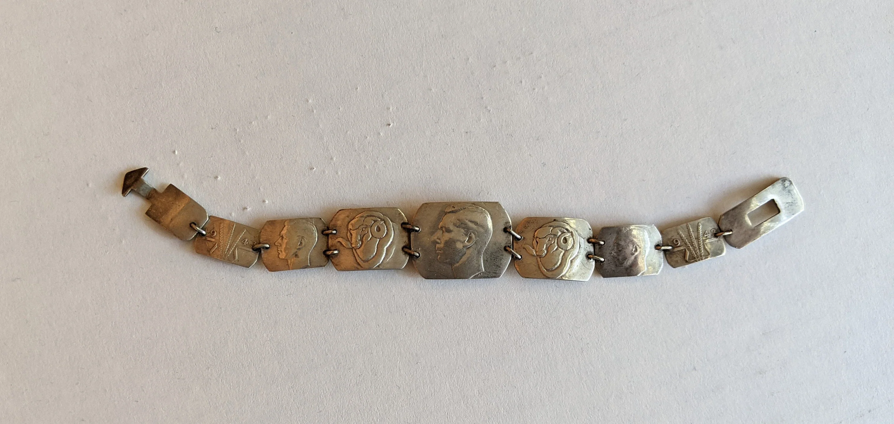 40s Wwii Trench Art Silver Coin Bracelet Vintage Sweetheart Jewelry - Image 3
