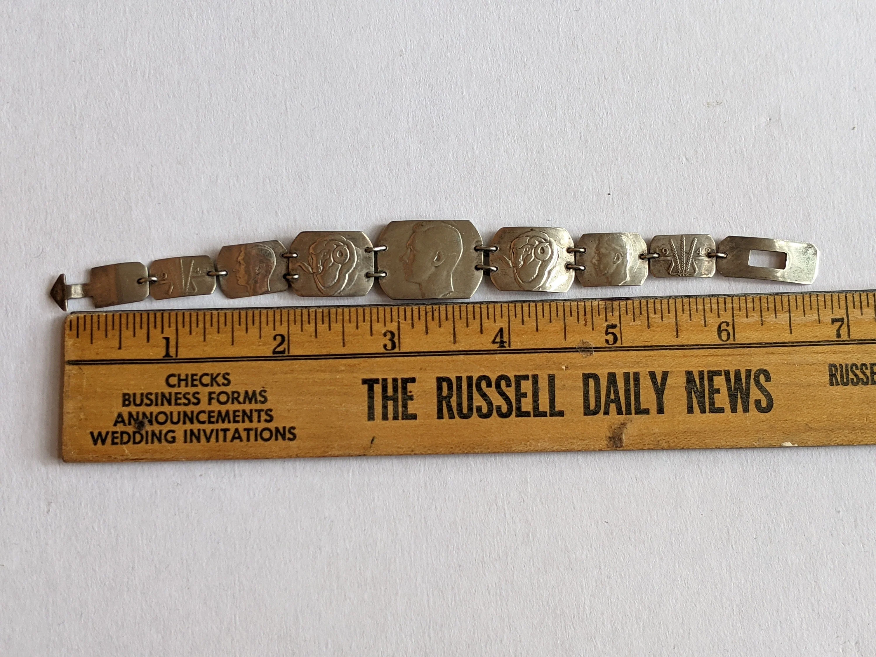 40s Wwii Trench Art Silver Coin Bracelet Vintage Sweetheart Jewelry - Image 6