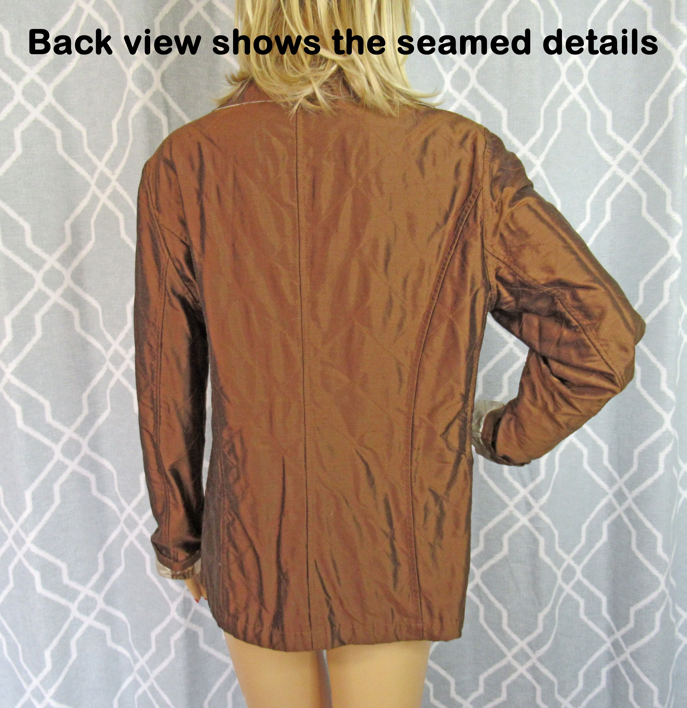 42 Bust Reversible Jacket Beige Print To Solid Brown Ravello Caruso Collection Made In Florence, Italy, Snap Front with Pockets Each Side Vtg - Image 8