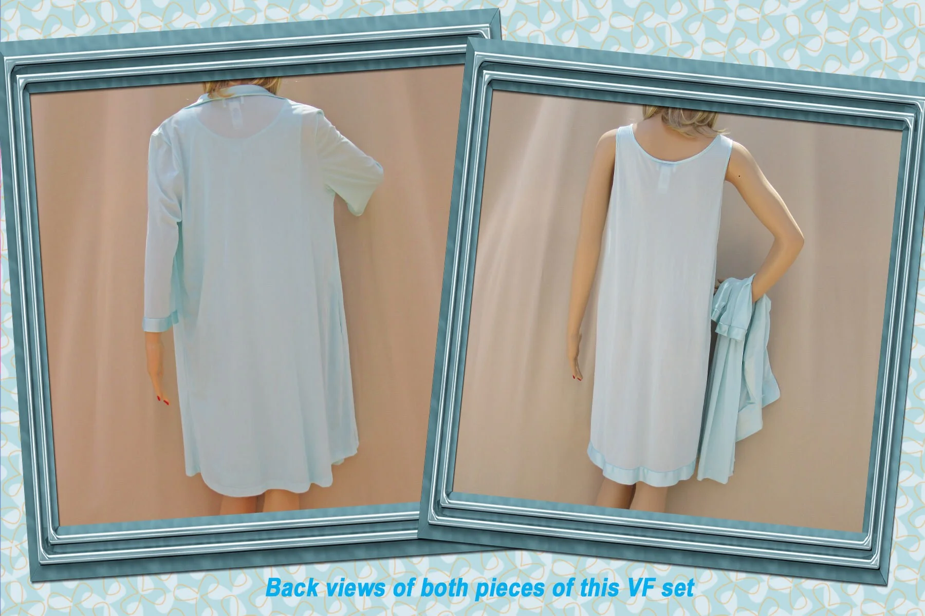 44 Bust Two Piece Set Nightgown and Robe Nylon Knee Length 80s Teal 3/4 Length Sleeve Button Front Robe, Sleeveless Gown, Vtg by Vanity Fair - Image 10