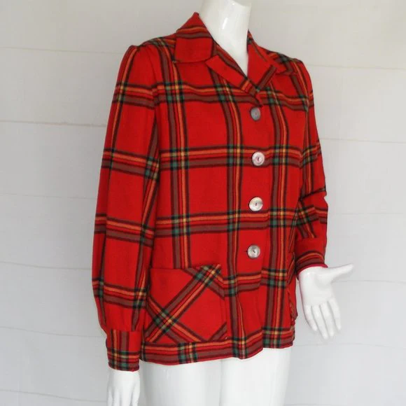 49'er Red Plaid Wool Shirt Jacket Shacket By Pendleton - Image 3