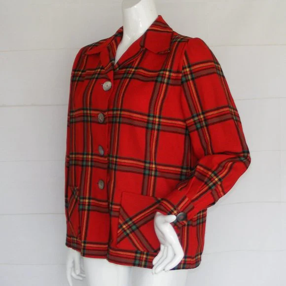 49'er Red Plaid Wool Shirt Jacket Shacket By Pendleton - Image 4