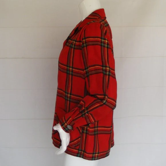 49'er Red Plaid Wool Shirt Jacket Shacket By Pendleton - Image 8