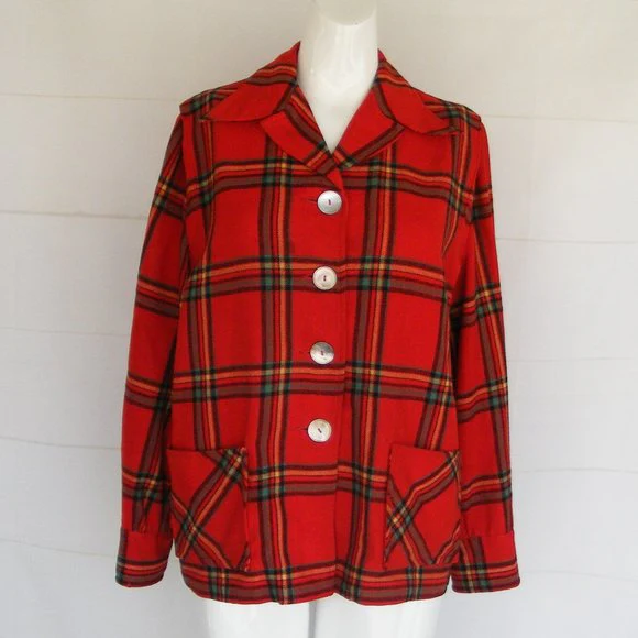 49'er Red Plaid Wool Shirt Jacket Shacket By Pendleton - Image 9