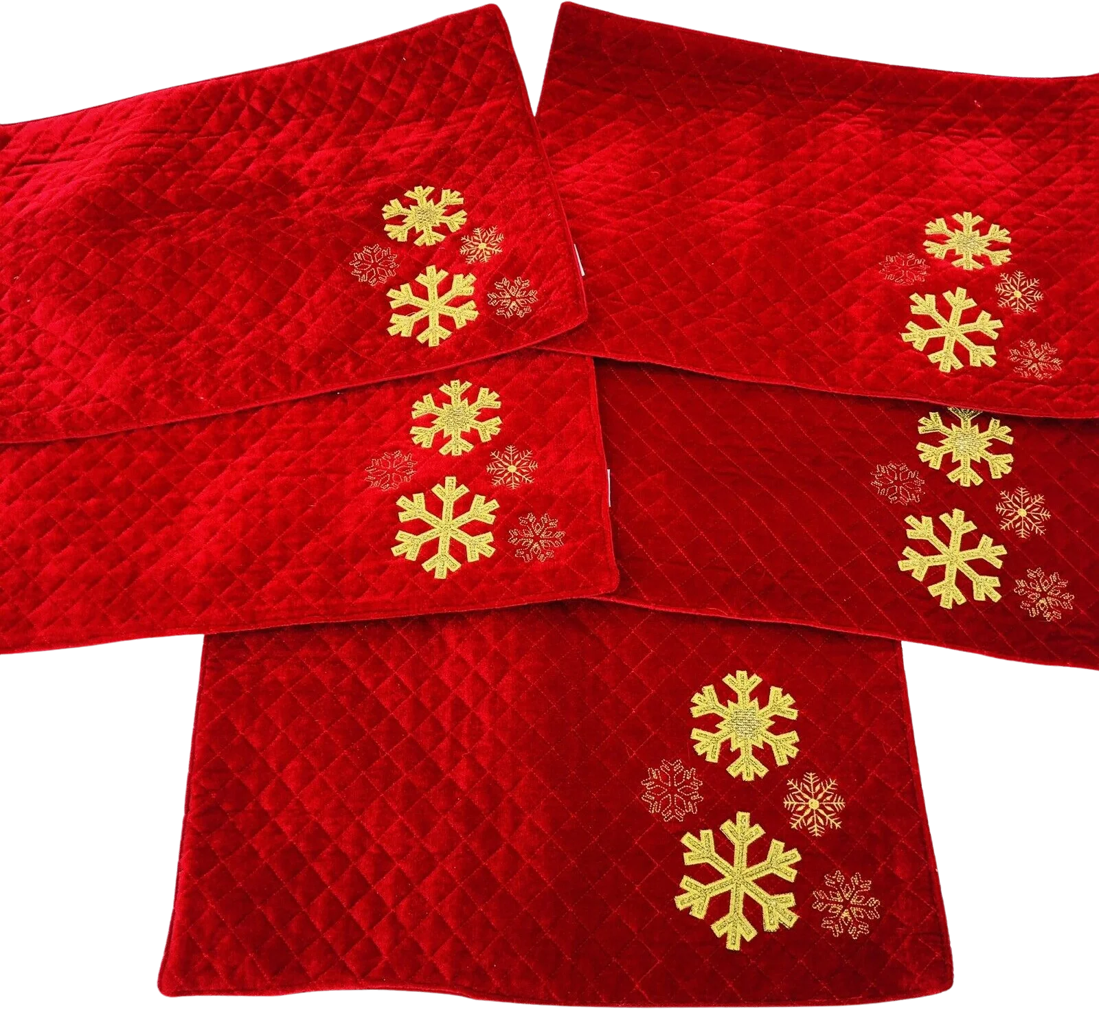 5 Red Quilted Velour Gold Snowflake Christmas Placemats Euc by St Nicholas Square