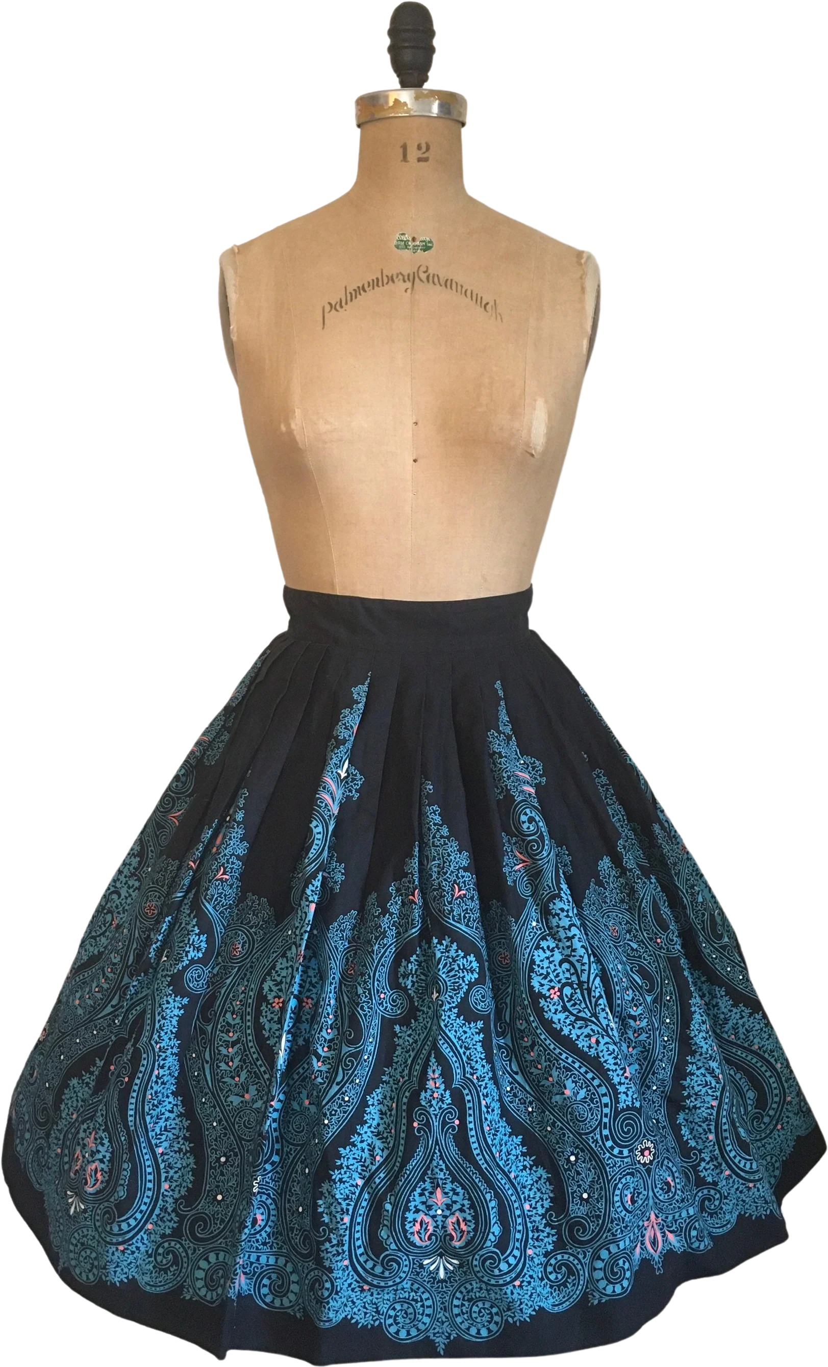50’s Blue Paisley Border Novelty Print Cotton Skirt