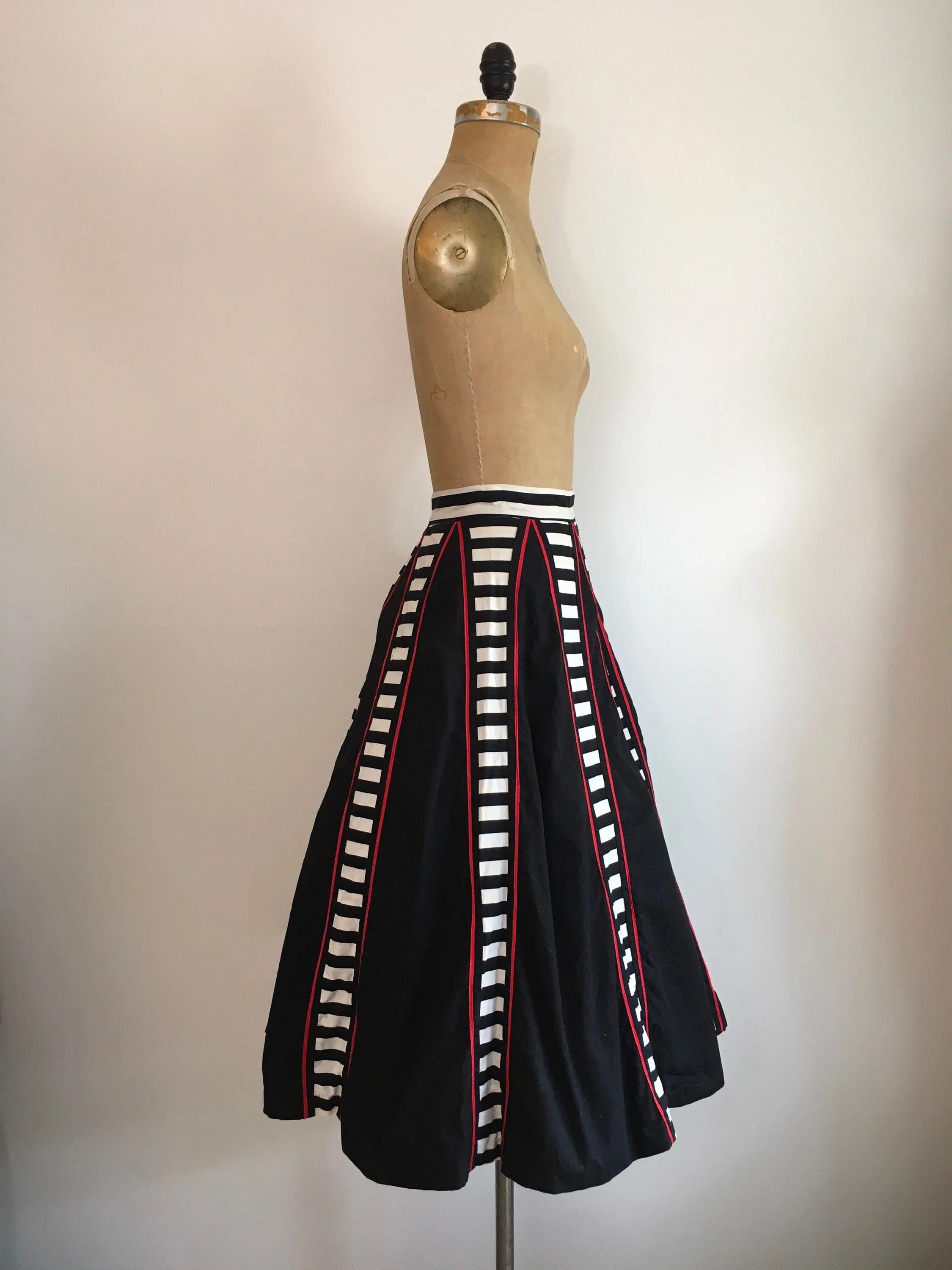 50’s Red White Black Stripe A-Line Skirt by Junior House - Image 5