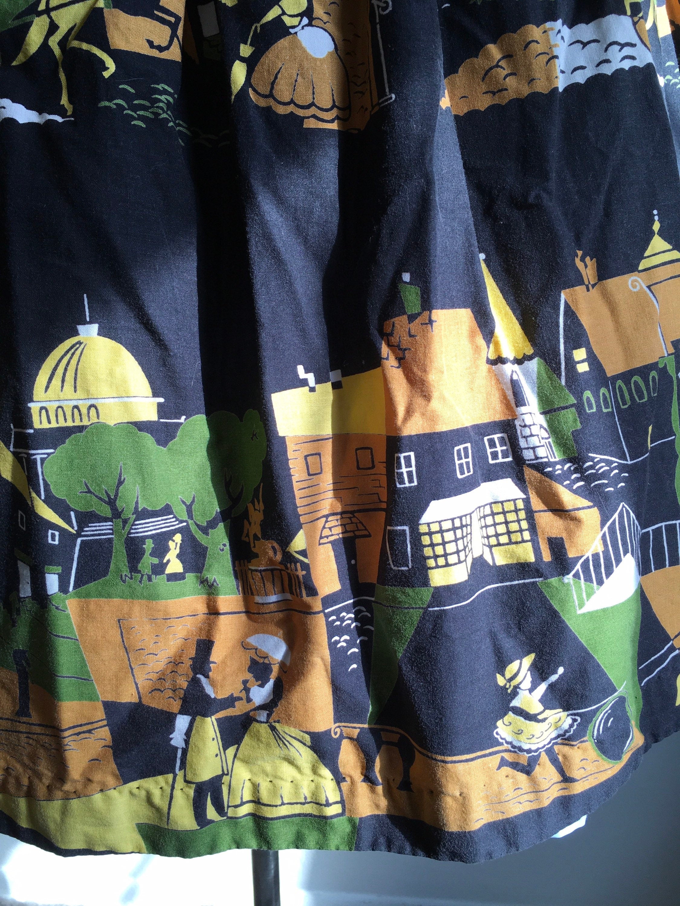 50’s Scenic Novelty Print Border Cotton Pleated Skirt by Sara Lee - Image 5