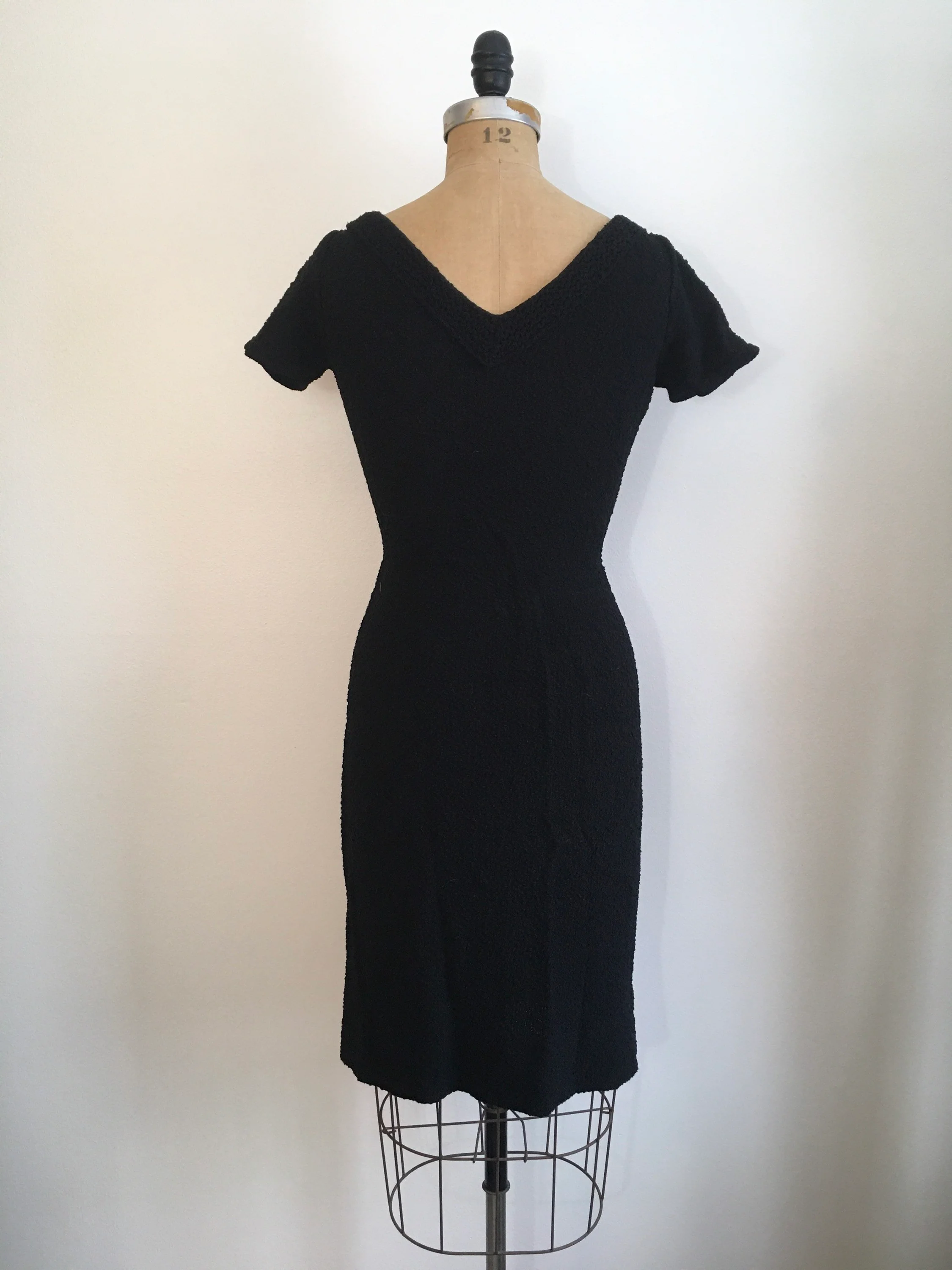 50’s Wool Black Boucle Wiggle Sweater Dress by Kimberly Knits - Image 2