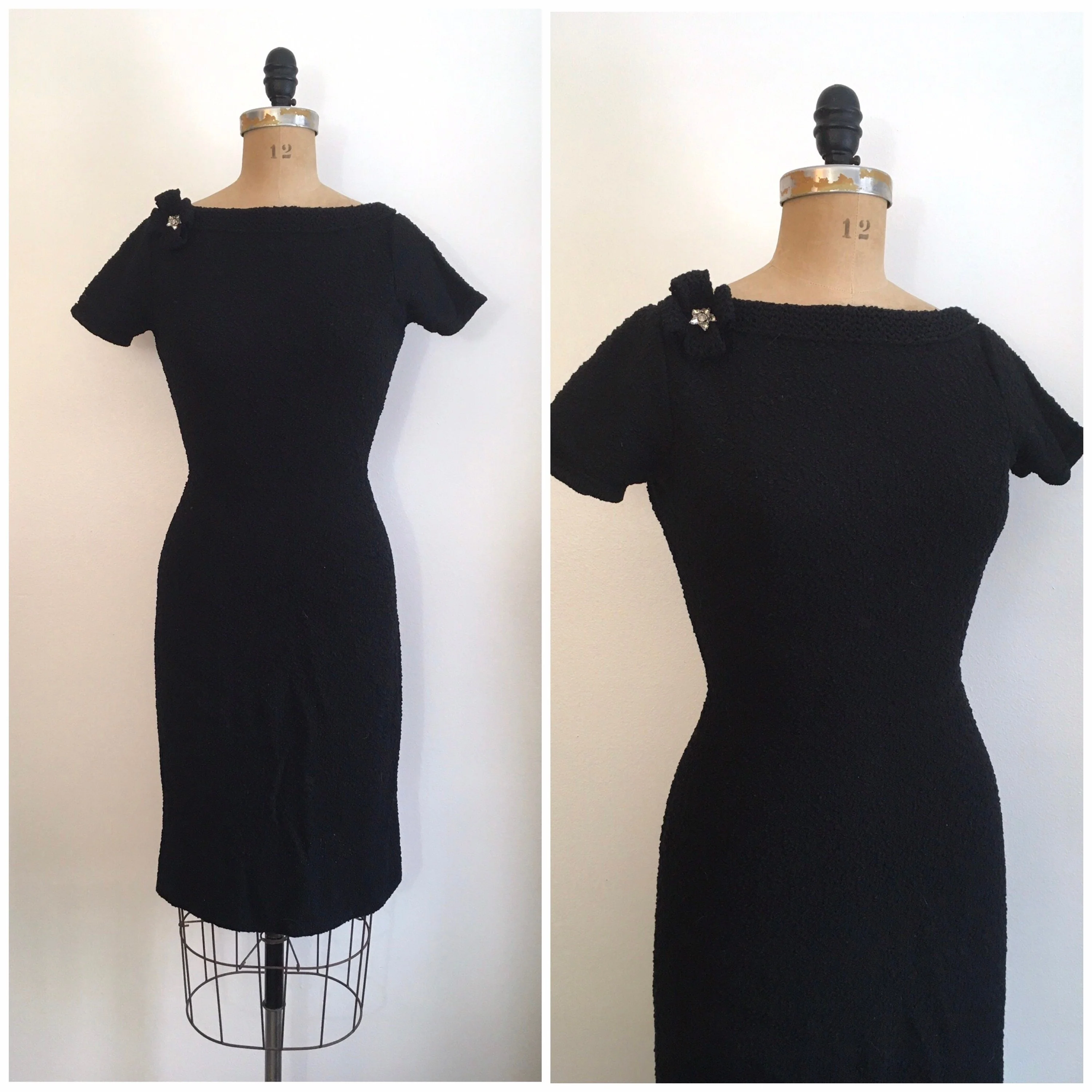 50’s Wool Black Boucle Wiggle Sweater Dress by Kimberly Knits - Image 3