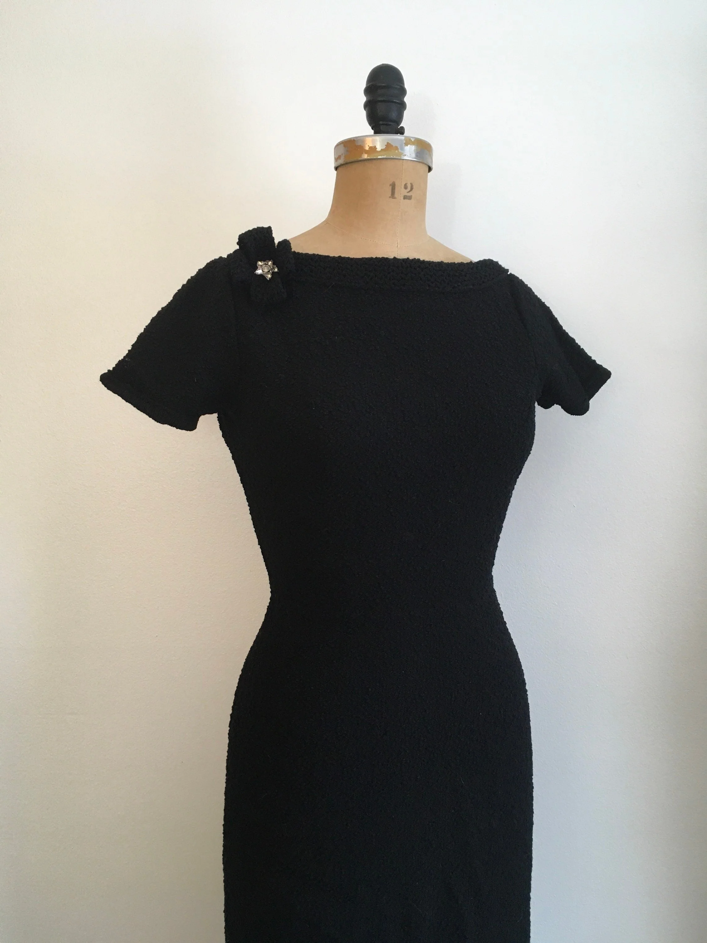 50’s Wool Black Boucle Wiggle Sweater Dress by Kimberly Knits - Image 4