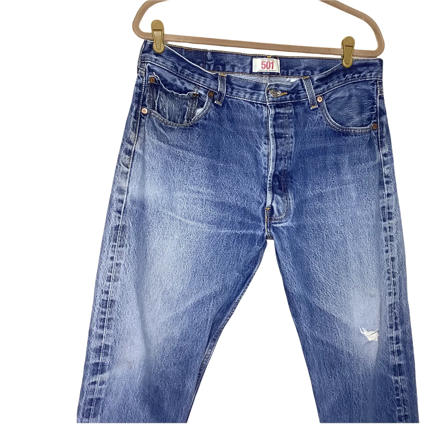 501 Jeans 00s Distressed Original Straight Leg Button Fly Grunge 34x29 by Levi's - Image 5