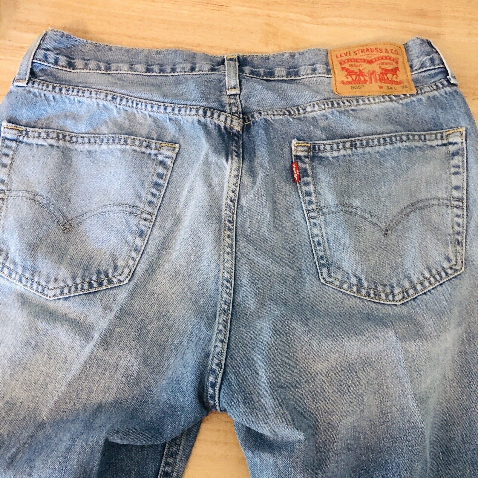 505 Men's Jeans 34 X 34 Regular Fit Straight Leg Light Blue Denim Red Tab by Levi's - Image 3