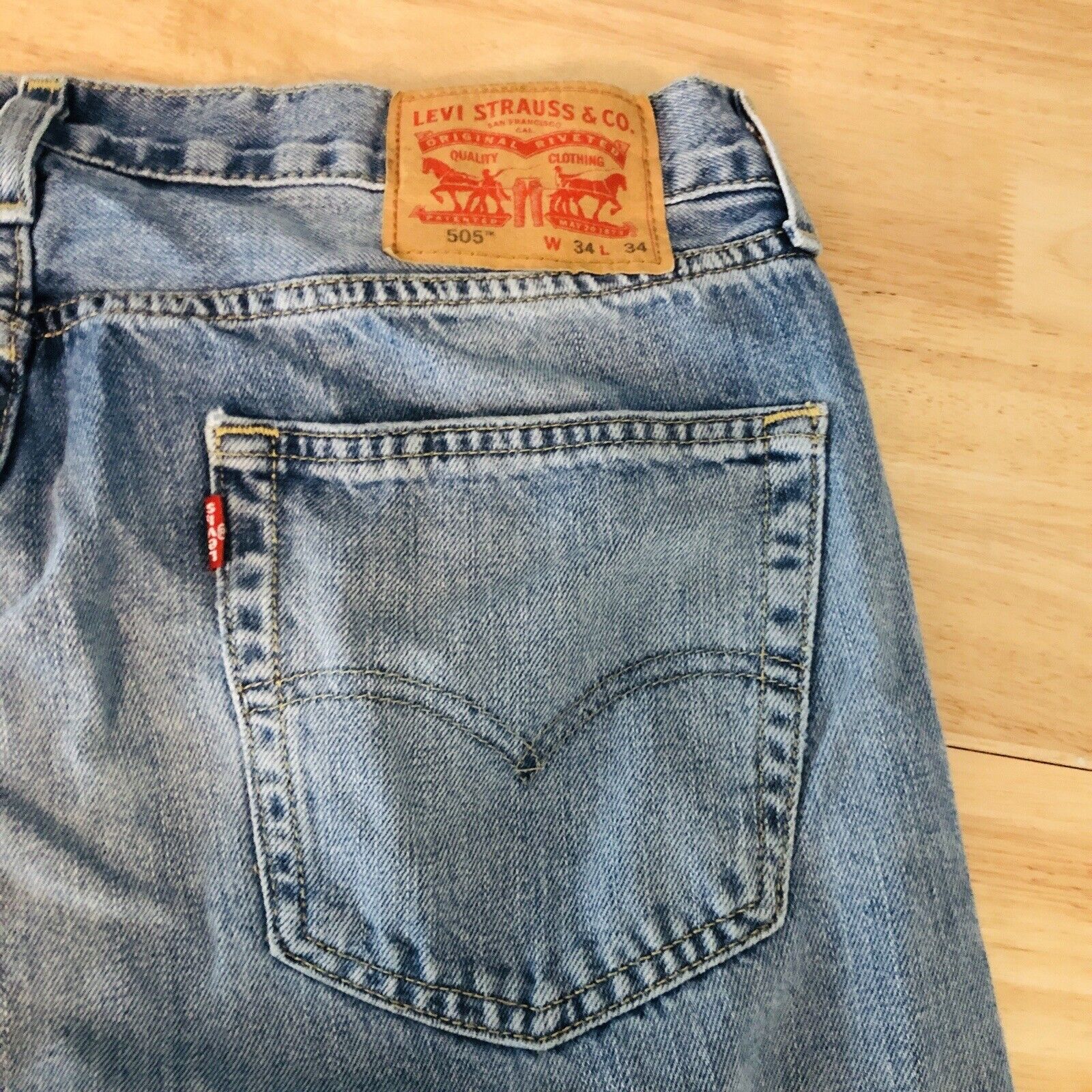 505 Men's Jeans 34 X 34 Regular Fit Straight Leg Light Blue Denim Red Tab by Levi's - Image 9