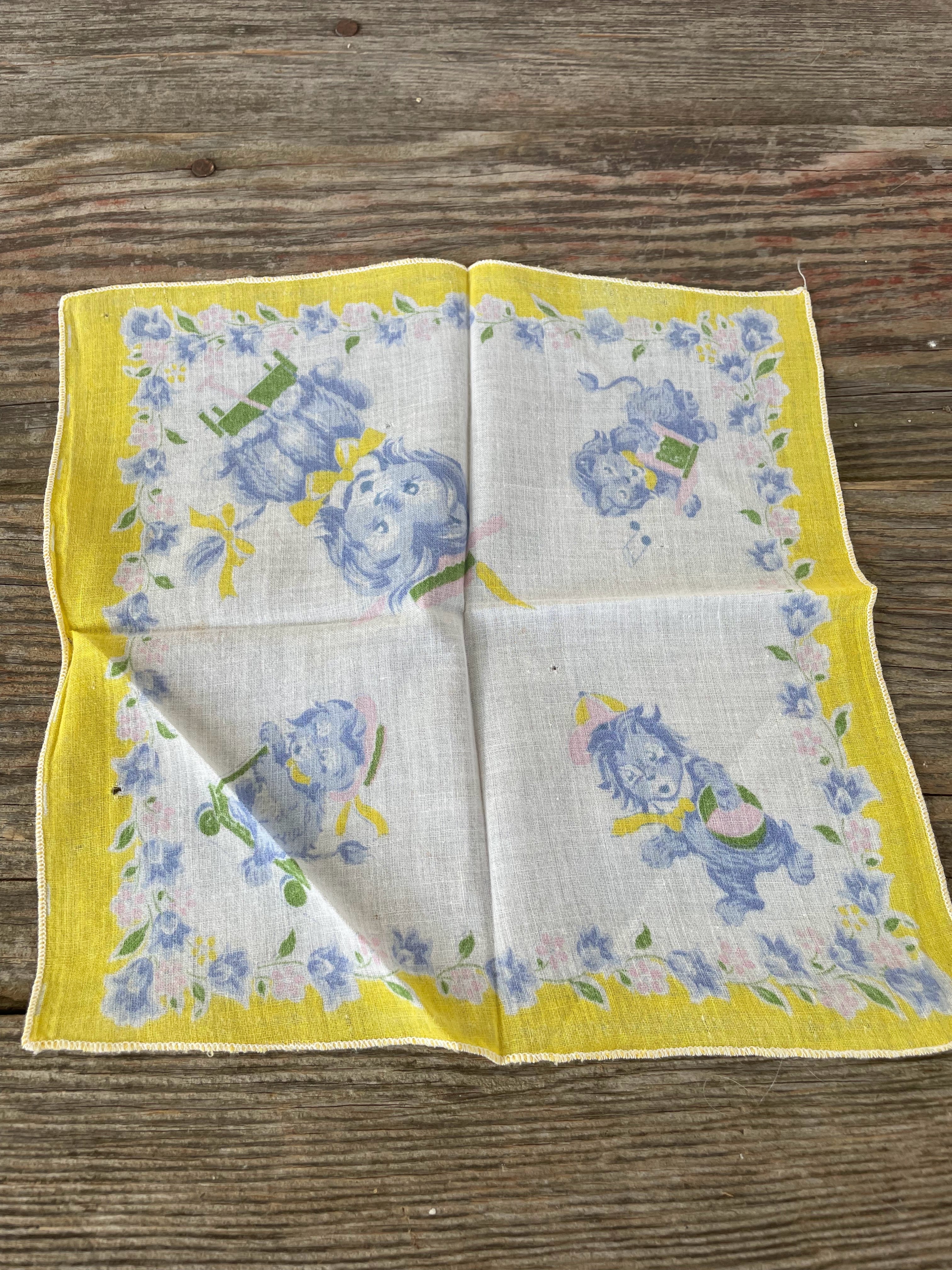 50s 4 Child Hankies Handkerchief Disney Floral Dog - Image 11