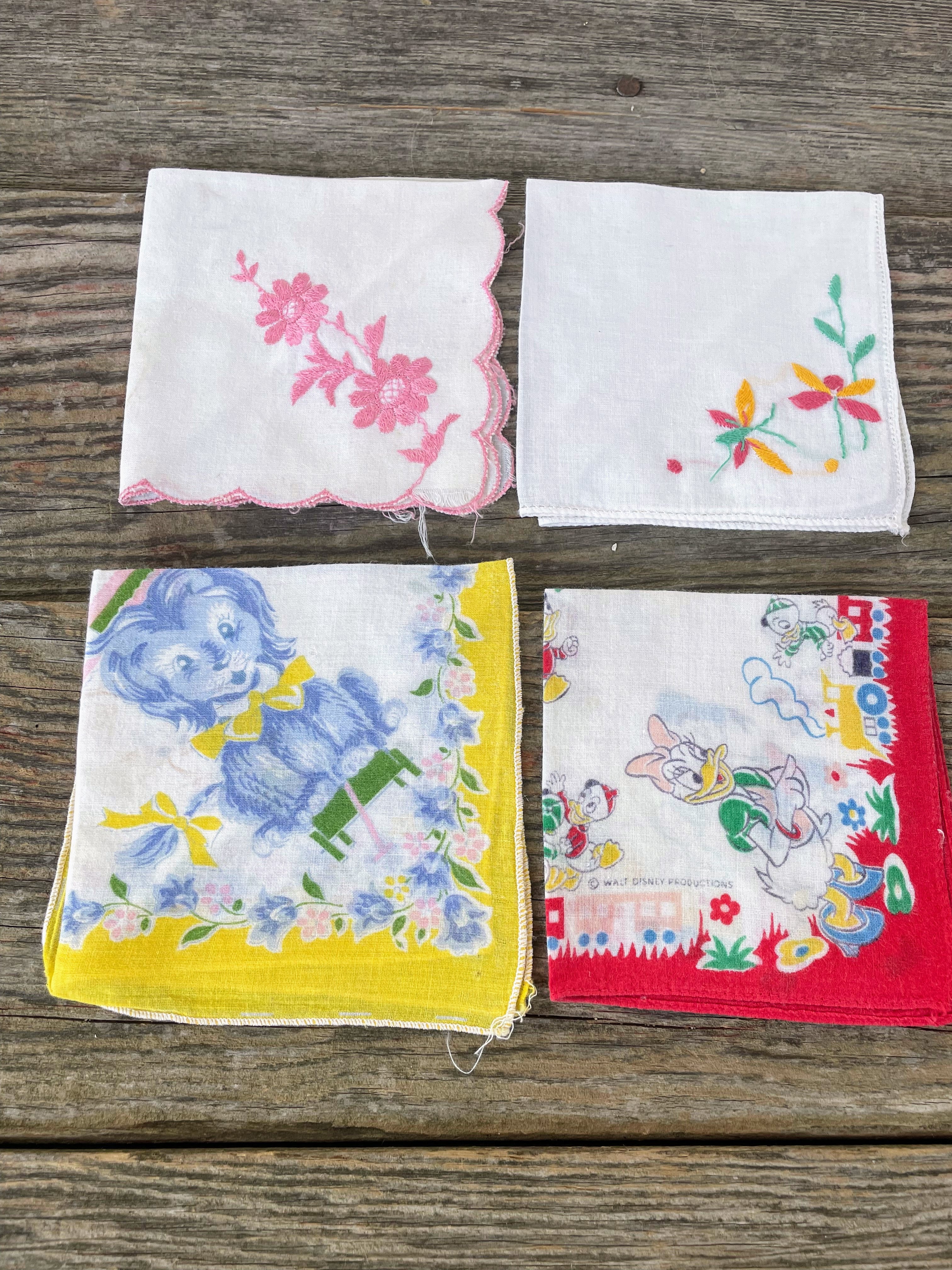 50s 4 Child Hankies Handkerchief Disney Floral Dog - Image 2