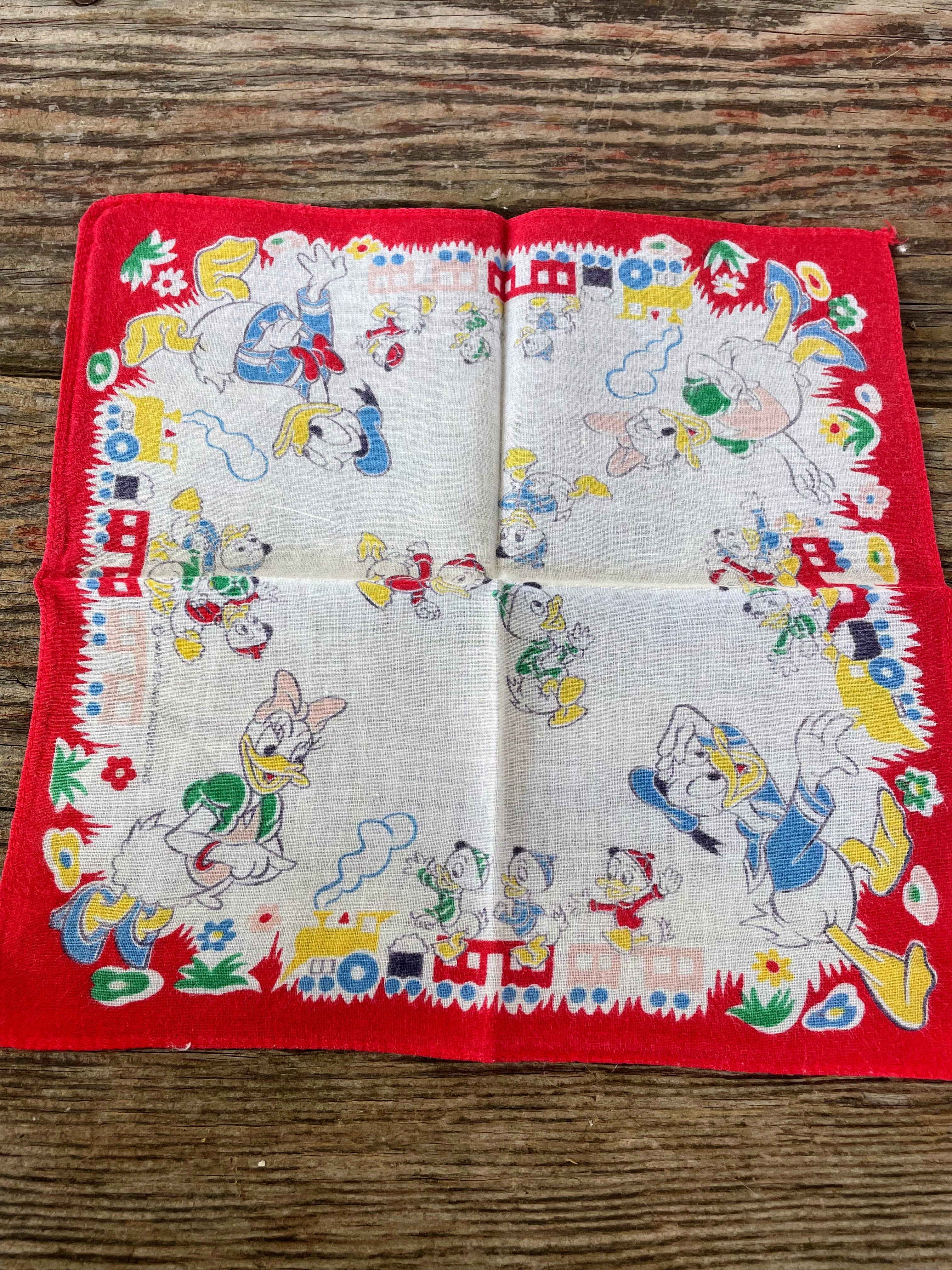 50s 4 Child Hankies Handkerchief Disney Floral Dog - Image 3