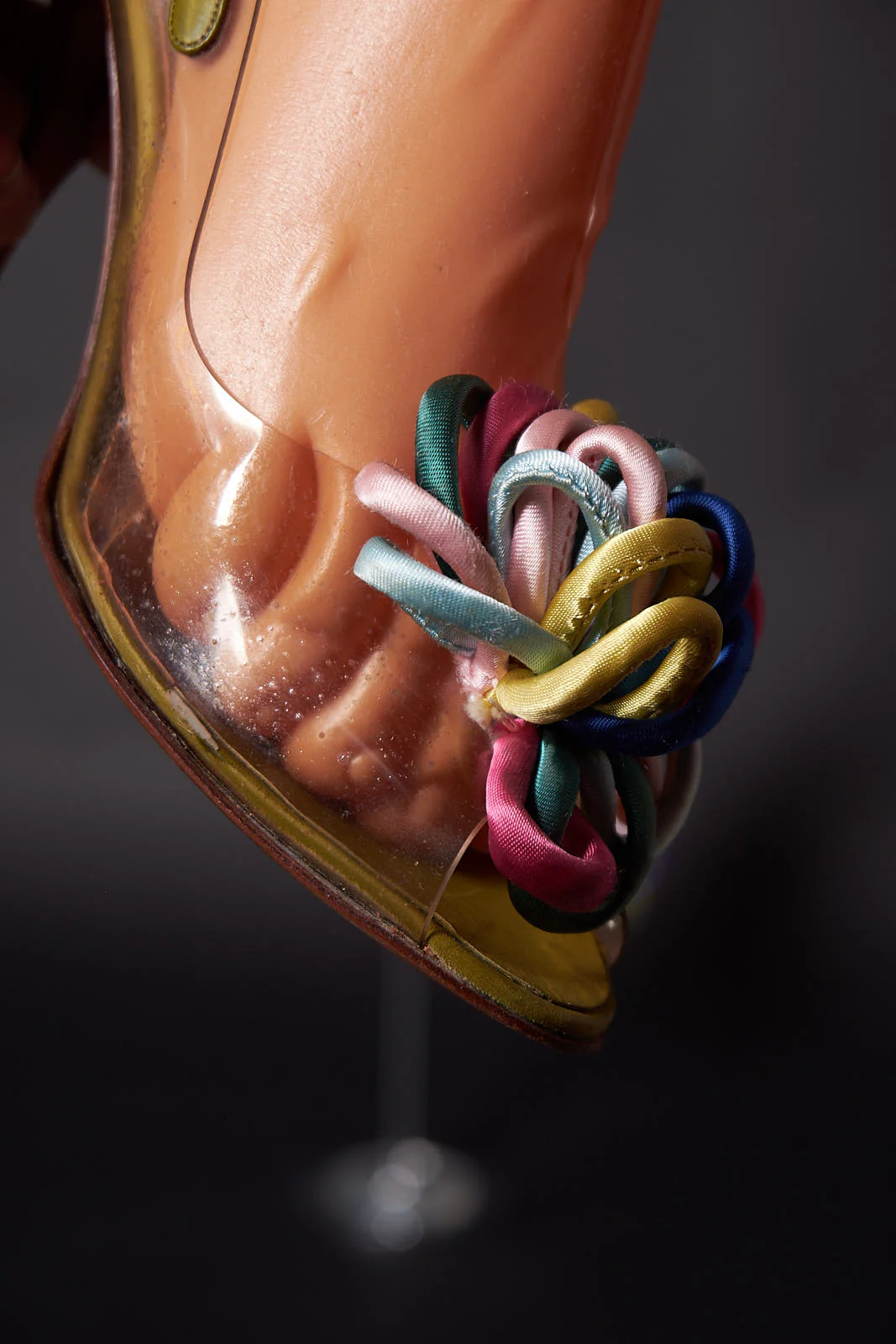 50s Clear Satin Colorful Bow Slingback Heels Shoes by John Jerro - Image 7