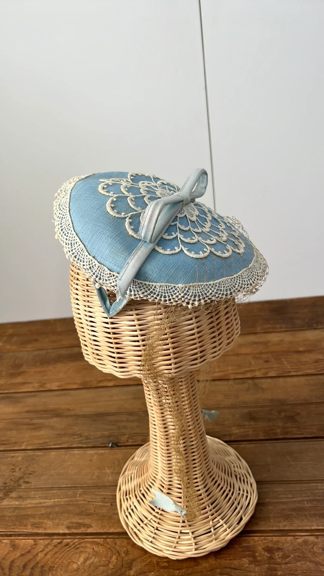 50s 50s Cocktail Hat Blue Lace - Image 3
