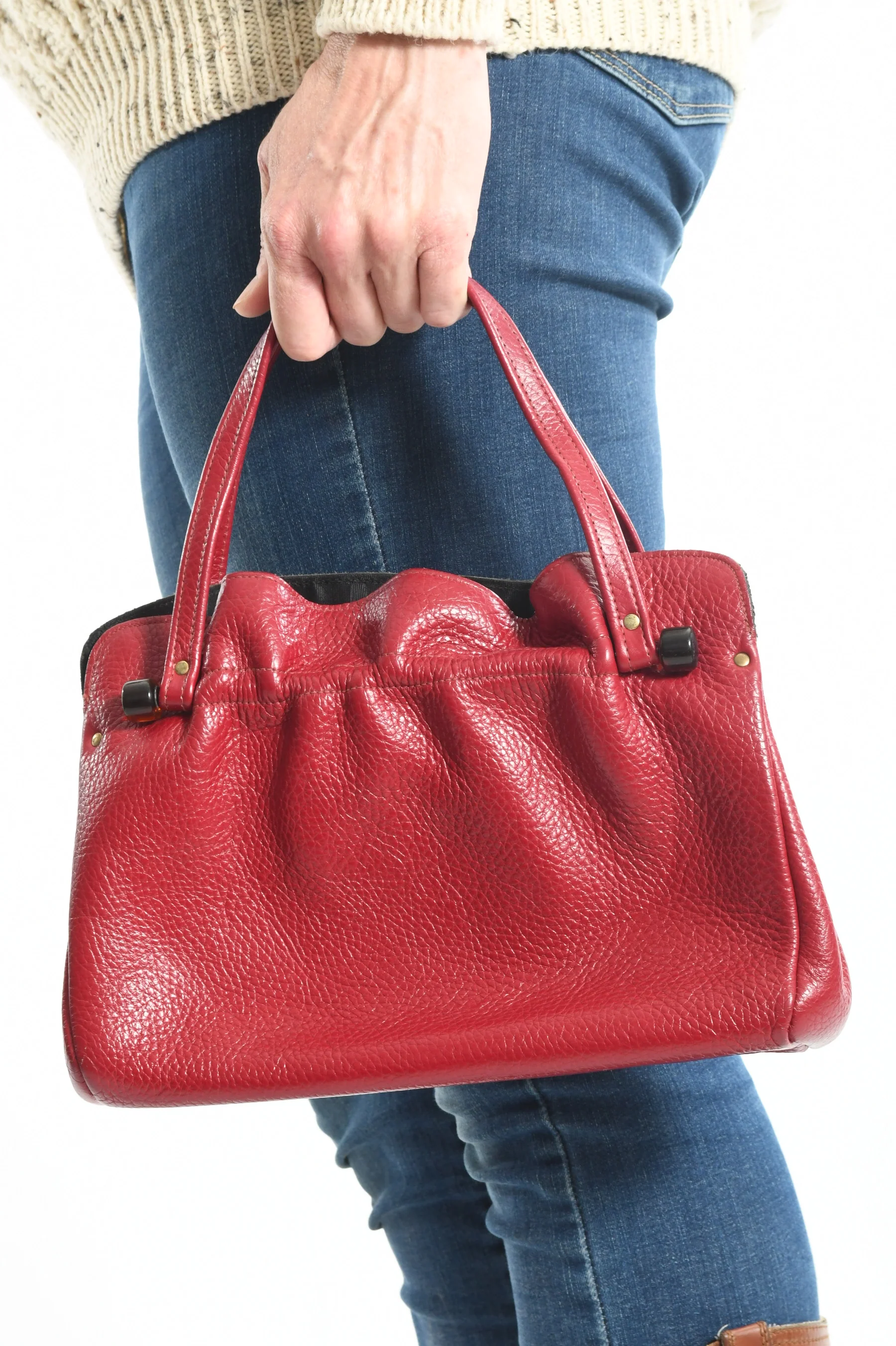 50s 50s Red Leather 3 Pocket Purse By Fashions by Margolin - Image 4