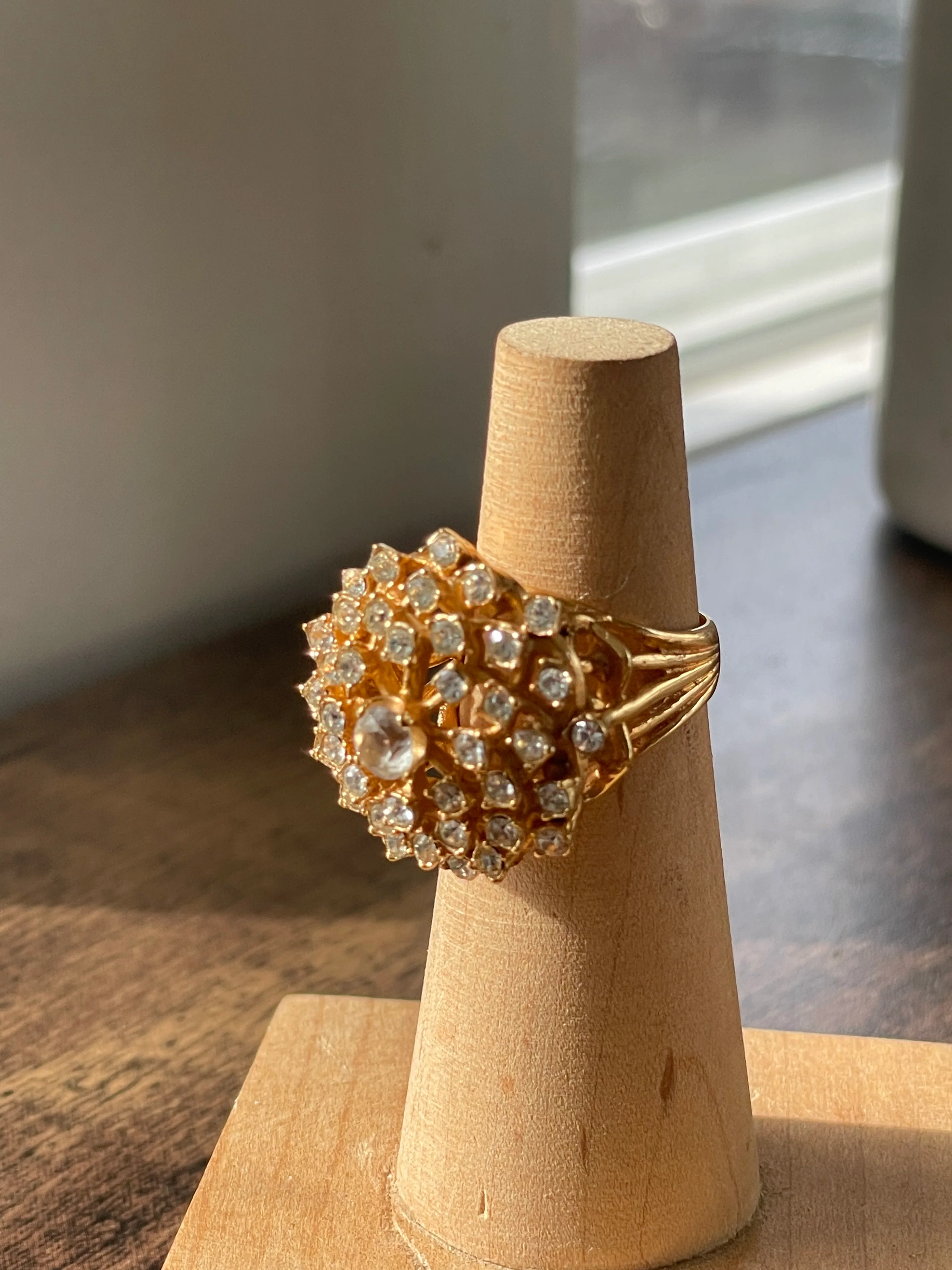 50s/60s 14k Gold Plated Cz Cocktail Ring - Image 4