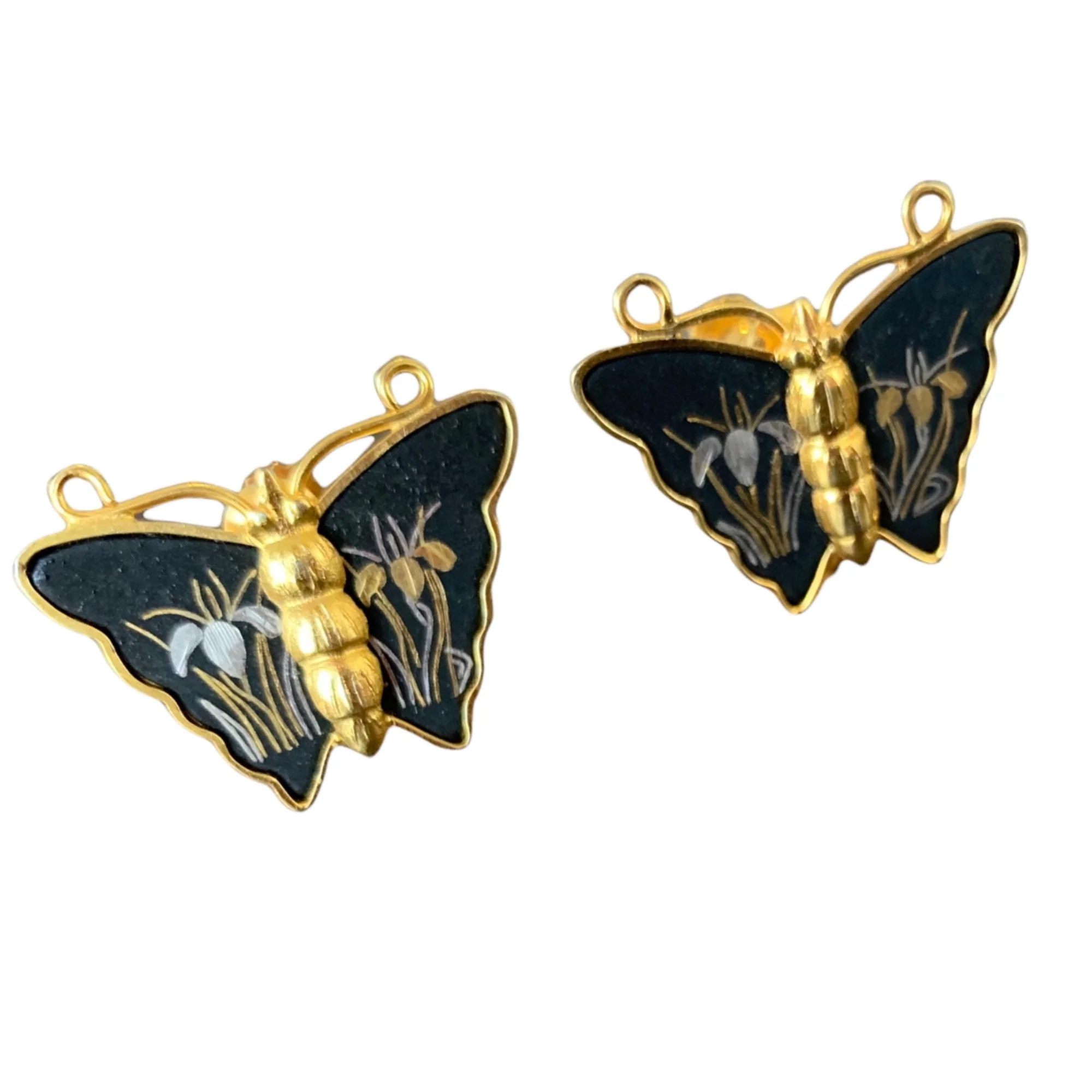 50s/60s Amita Damascene Lily Butterfly Screw Back Earrings By Amita - Image 5