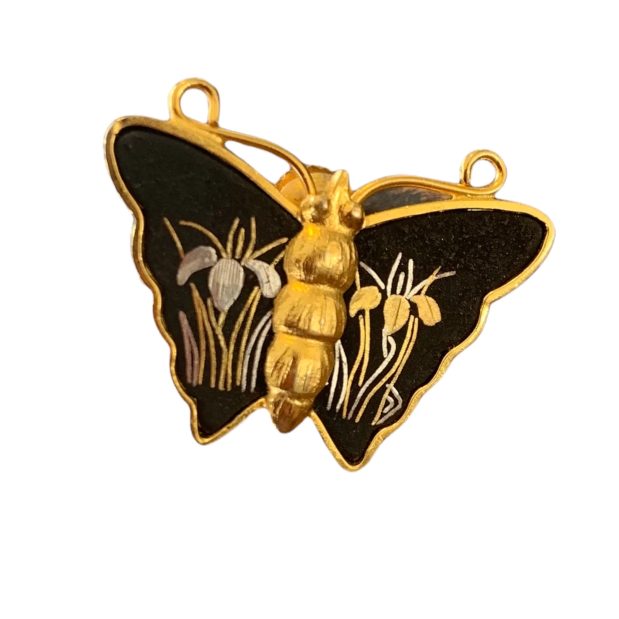 50s/60s Amita Damascene Lily Butterfly Screw Back Earrings By Amita - Image 8