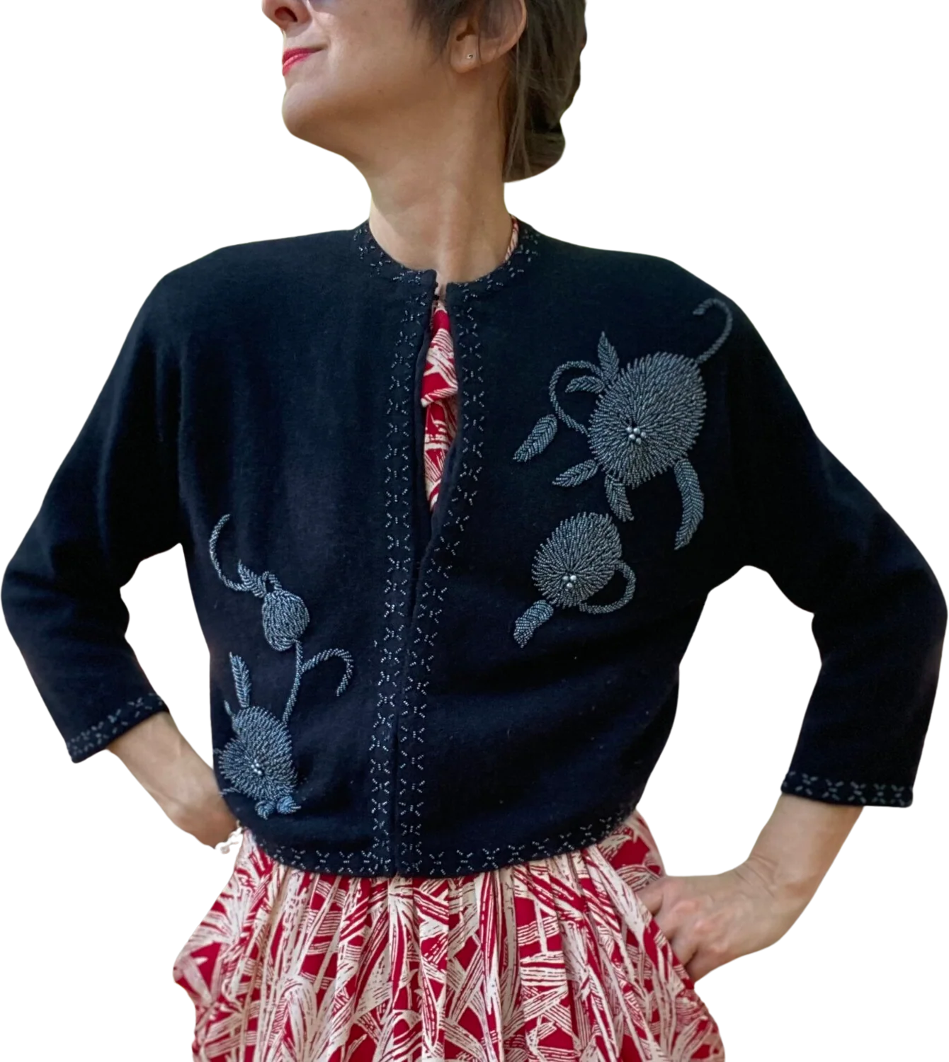 50s/60s Angora Blend Beaded Cardigan By Fab Lu