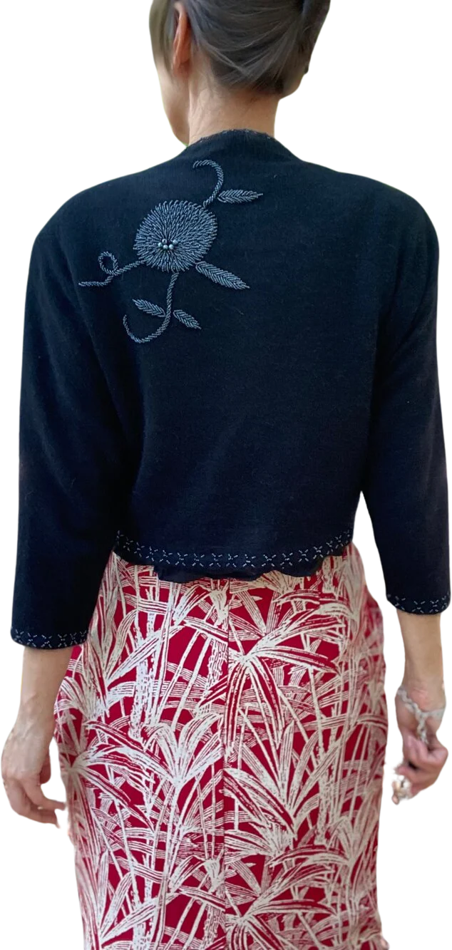50s/60s Angora Blend Beaded Cardigan By Fab Lu - Image 2