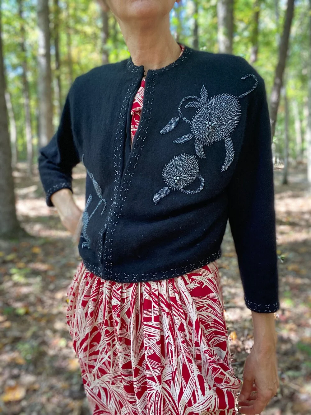 50s/60s Angora Blend Beaded Cardigan By Fab Lu - Image 3