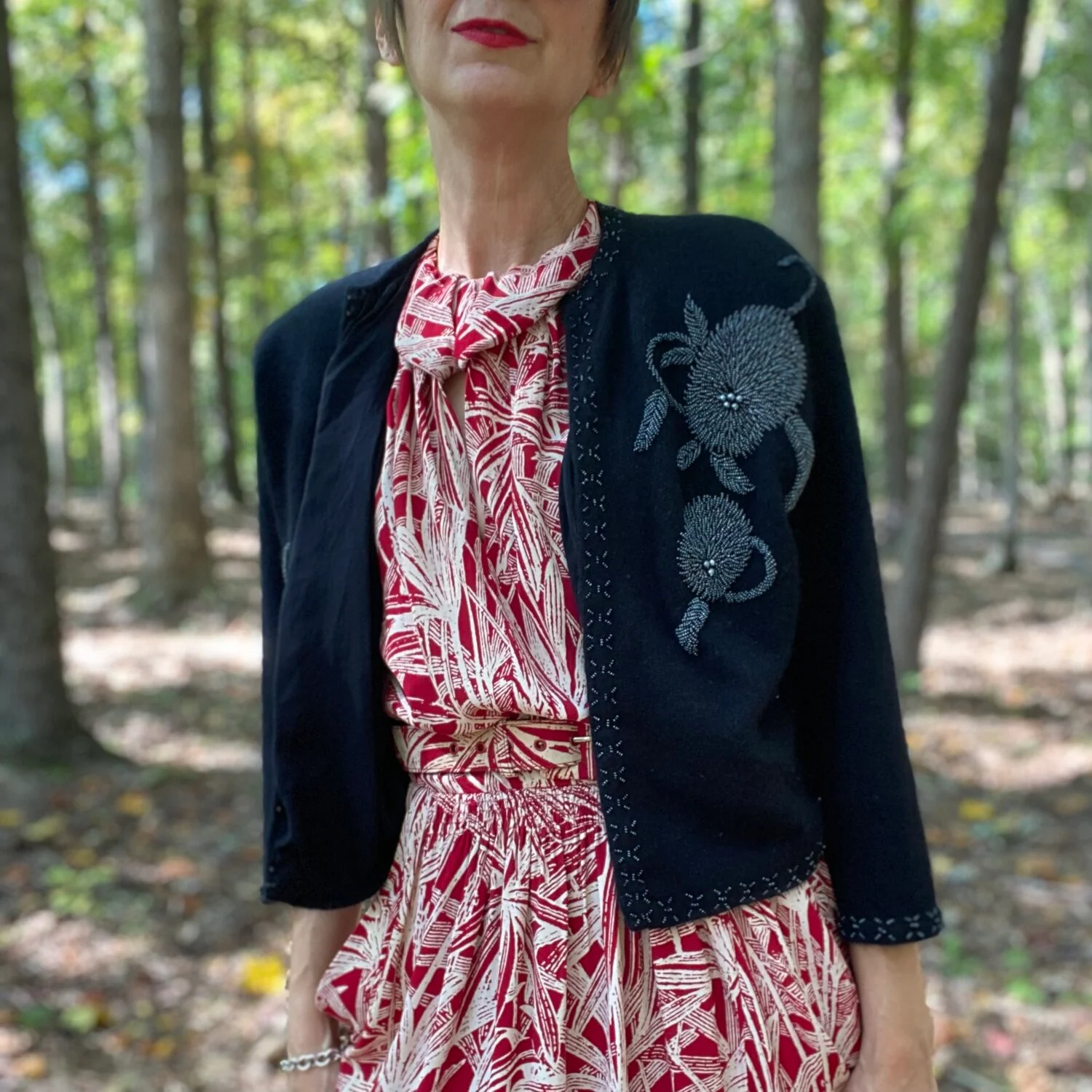 50s/60s Angora Blend Beaded Cardigan By Fab Lu - Image 7