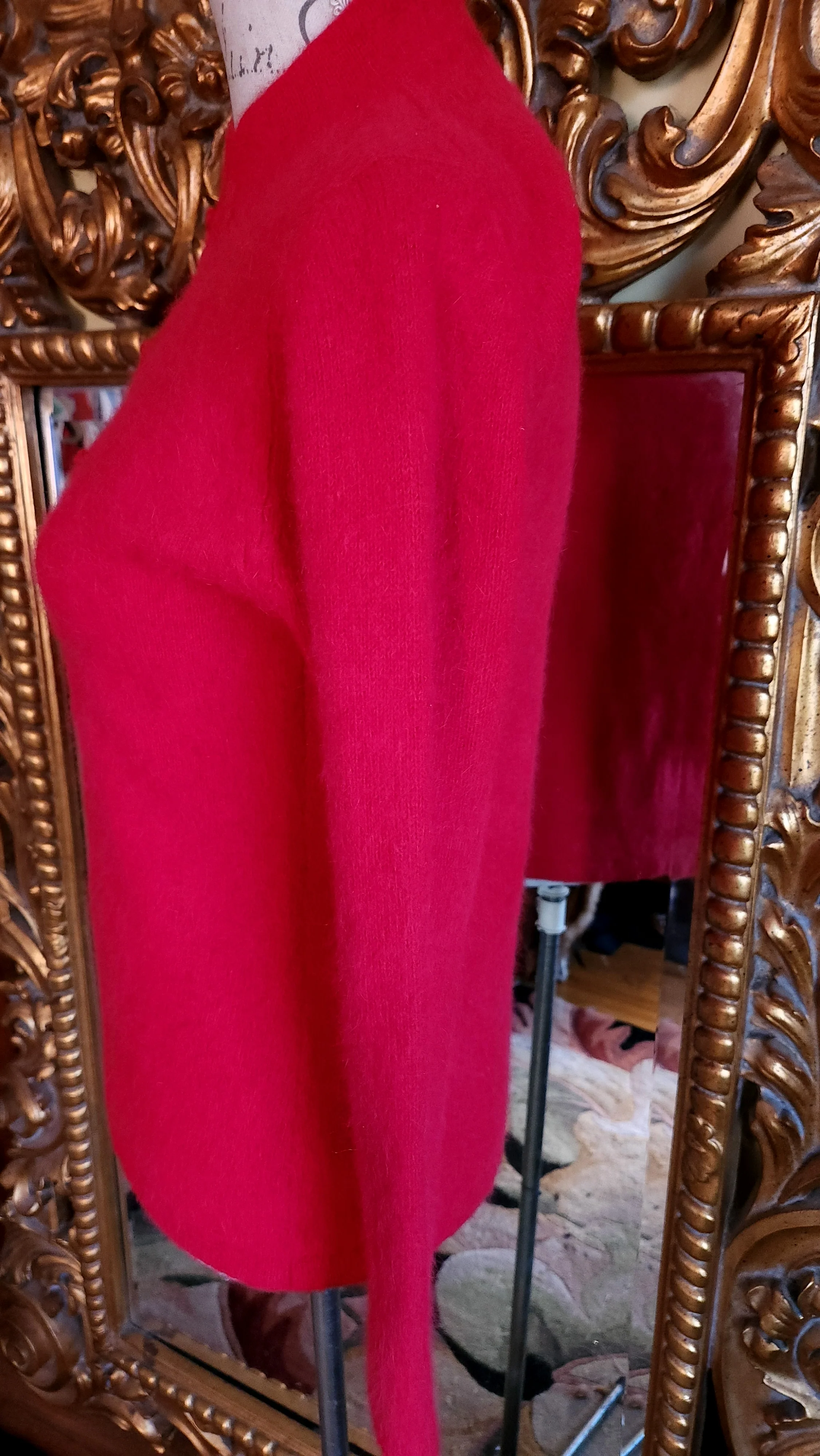 50s/60s Style Red Angora Sweater With Frog Closures by Panda - Image 3