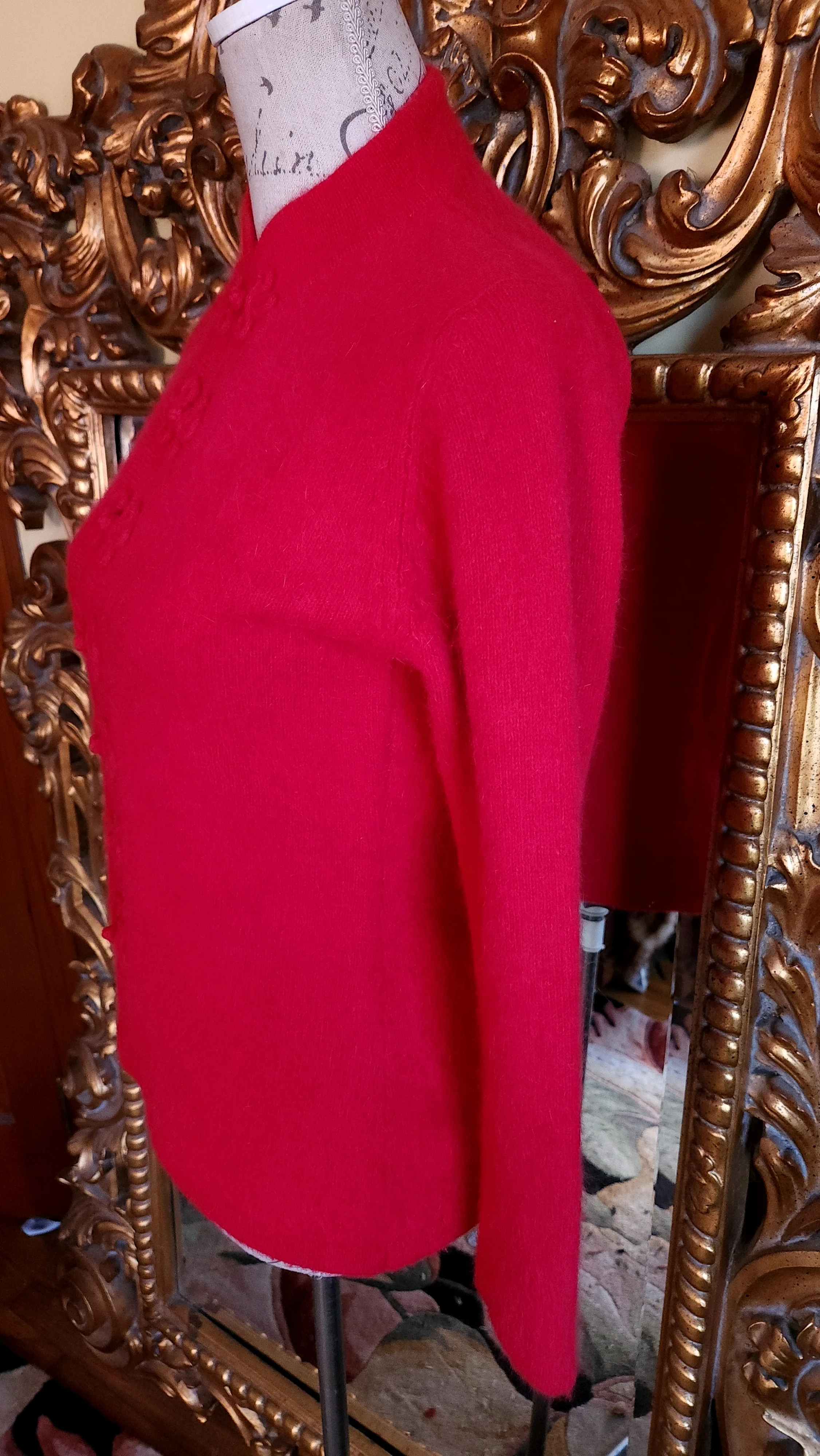 50s/60s Style Red Angora Sweater With Frog Closures by Panda - Image 4