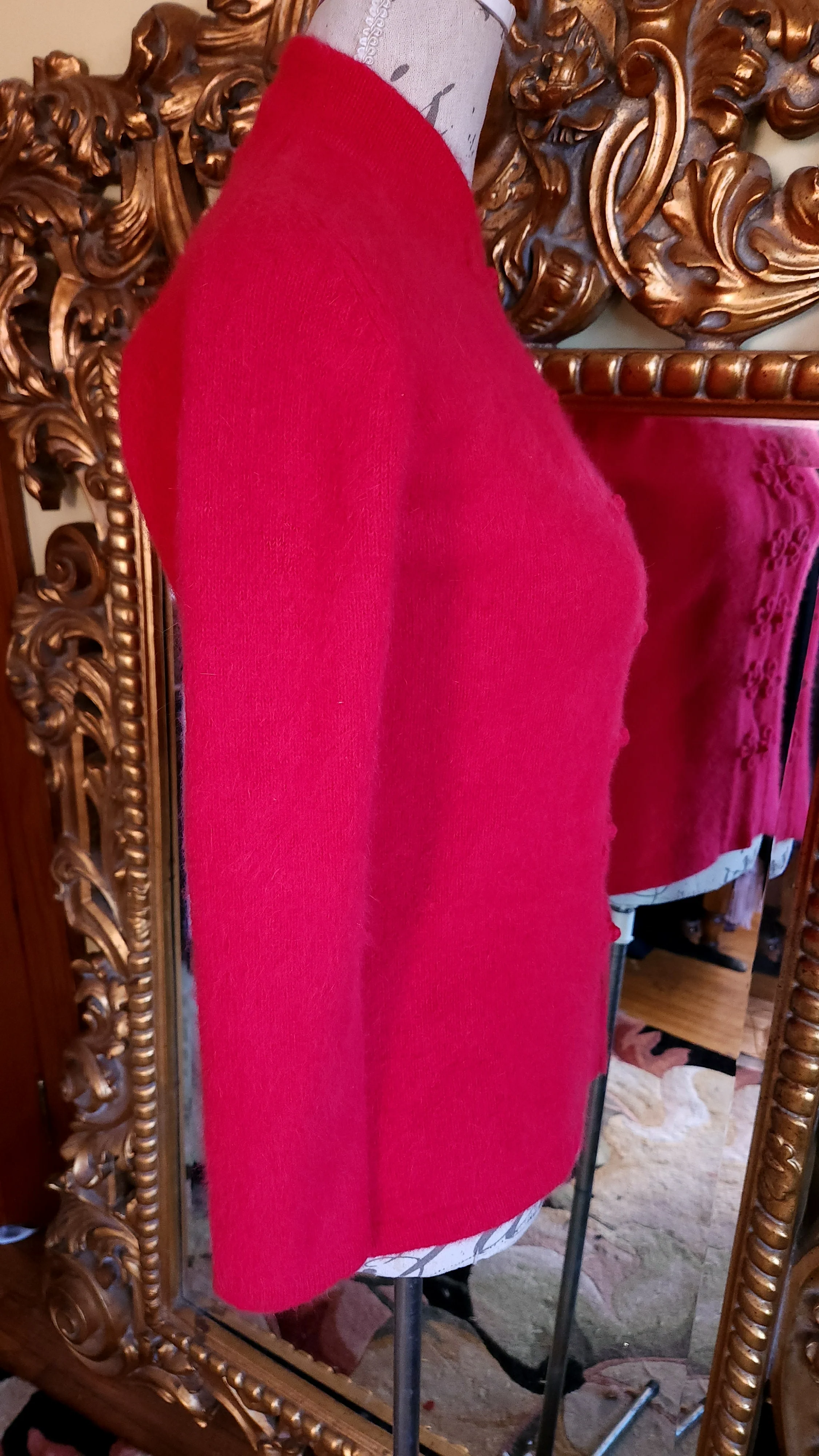50s/60s Style Red Angora Sweater With Frog Closures by Panda - Image 5