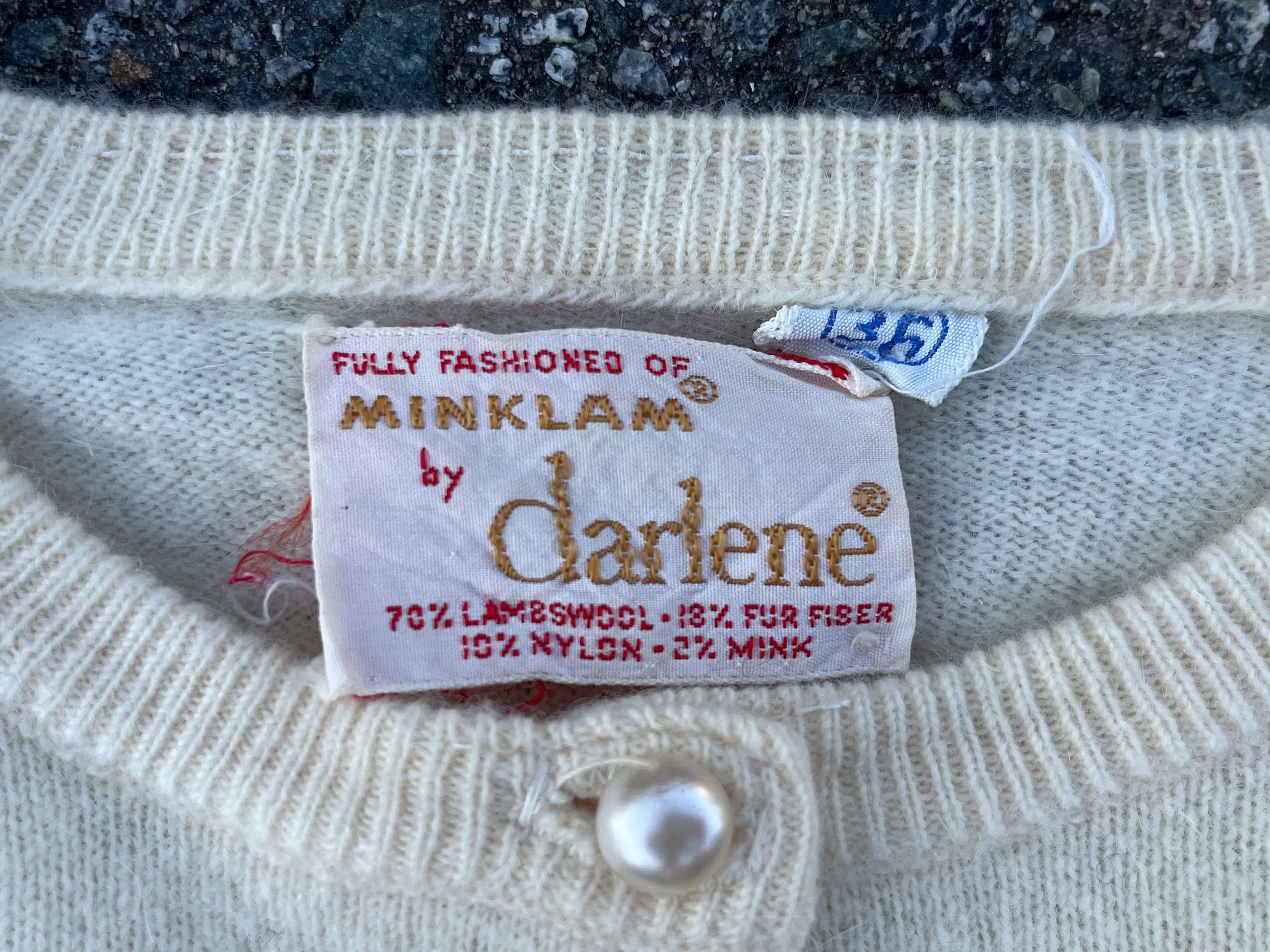 50s/60s Beaded Minklam Cardigan In Cream Floral Details By Darlene - Image 7
