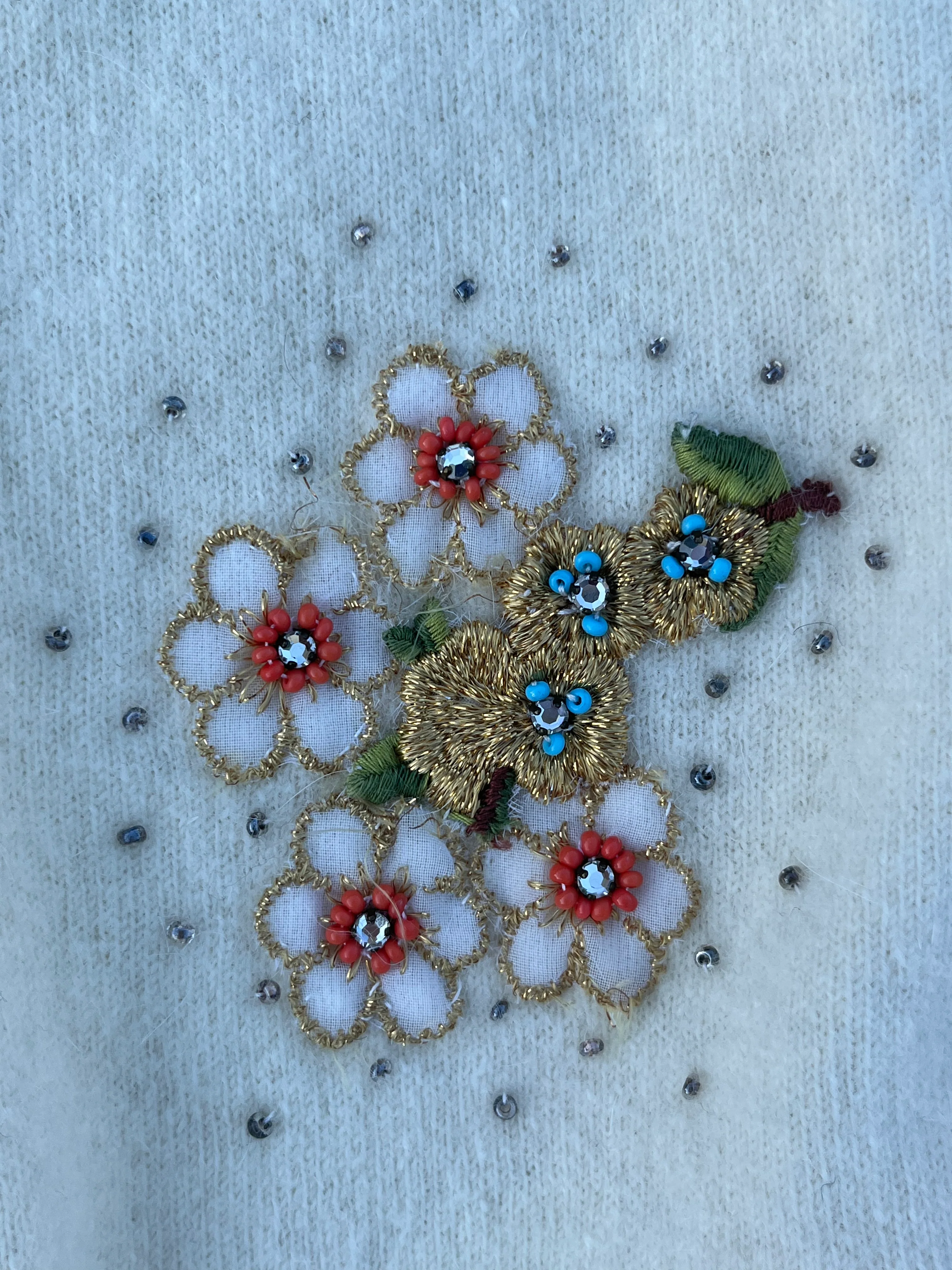 50s/60s Beaded Minklam Cardigan In Cream Floral Details By Darlene - Image 9