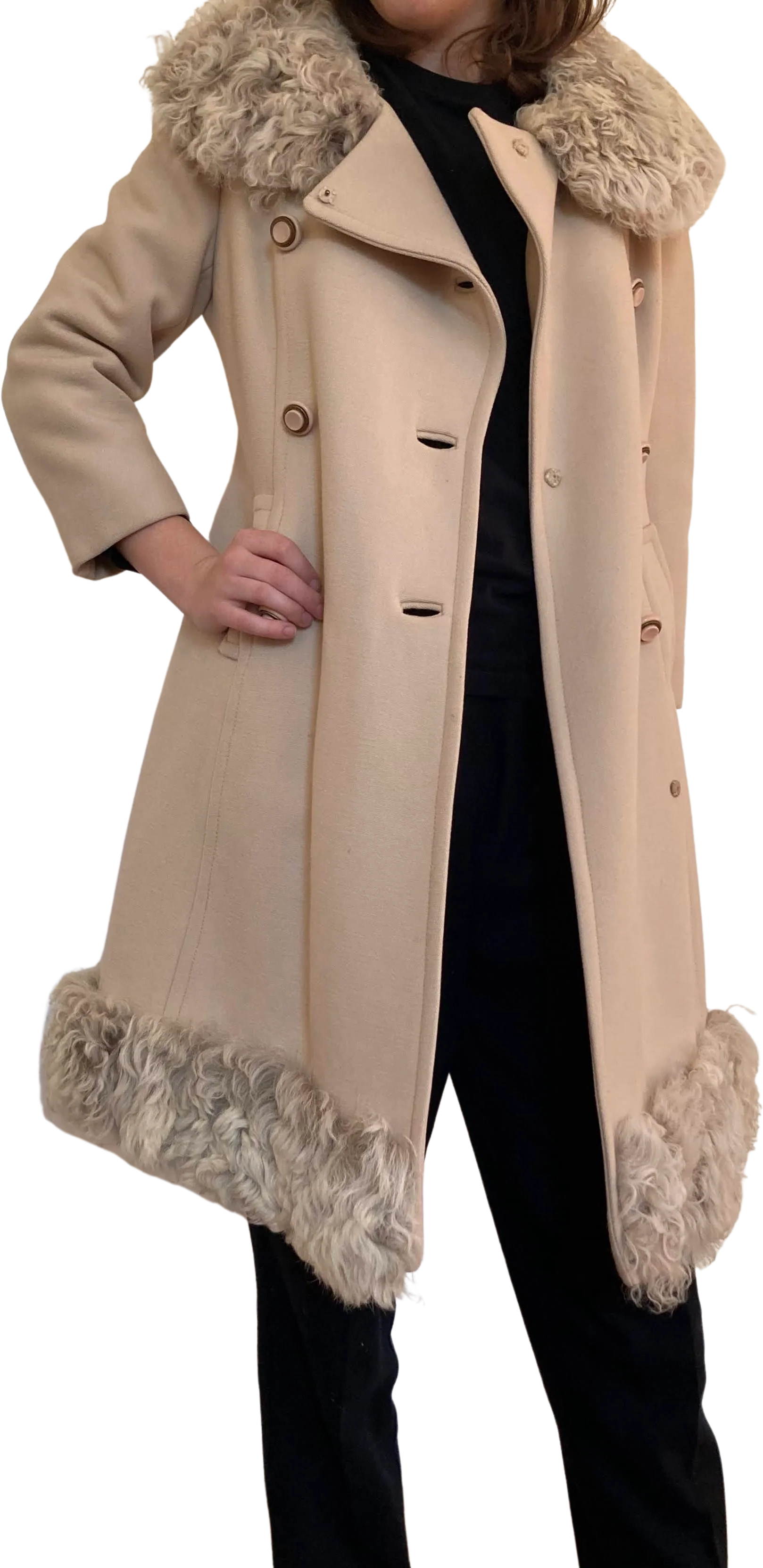 50s/60s Beautiful Vintage Wool Coat With Lambswool Trim