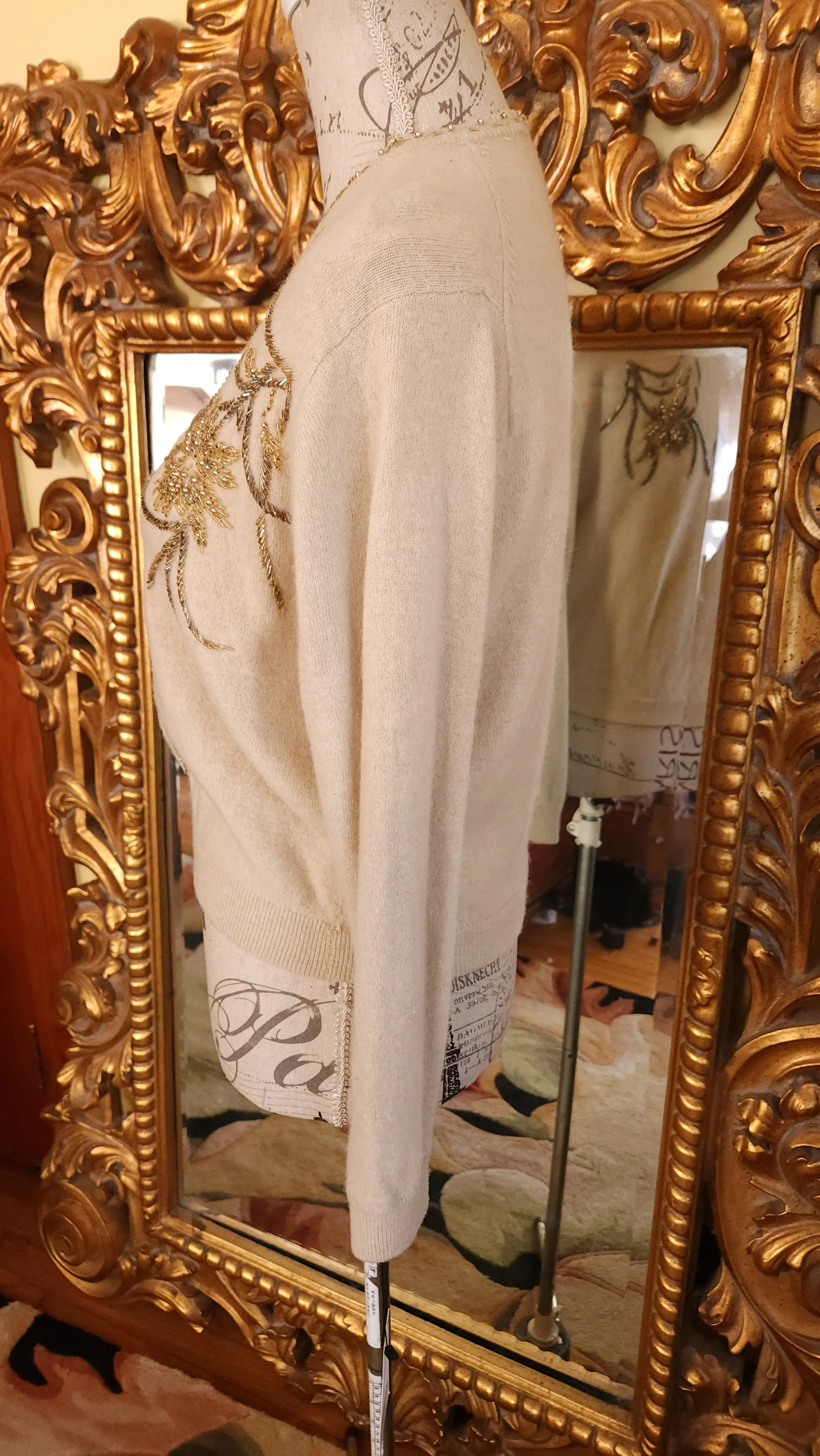 50s/60s Beige Beaded Angora Cardigan Sweater By Jo Ro - Image 3