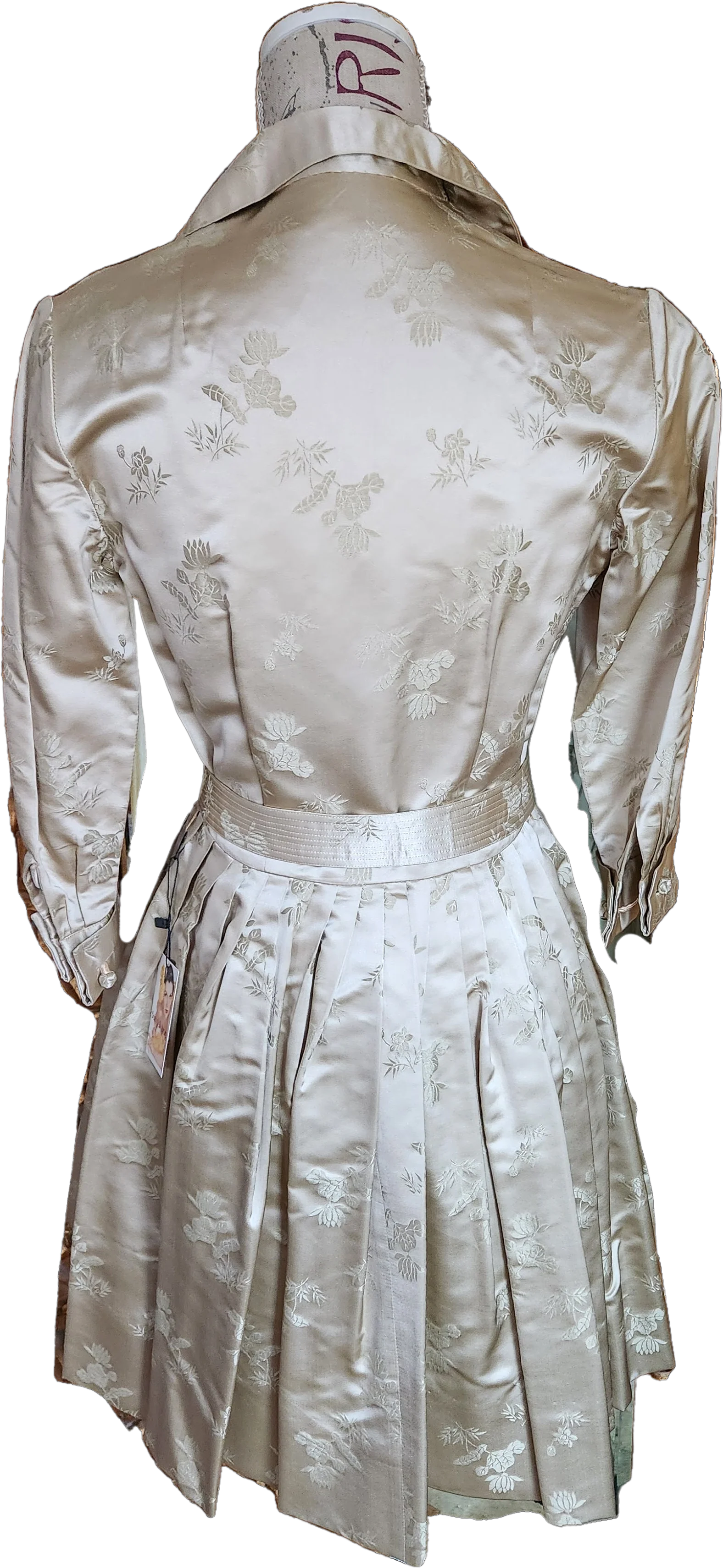 50s/60s Beige Silk Inspired Shirt Waist Dress by Dynasty for Bullocks - Image 2